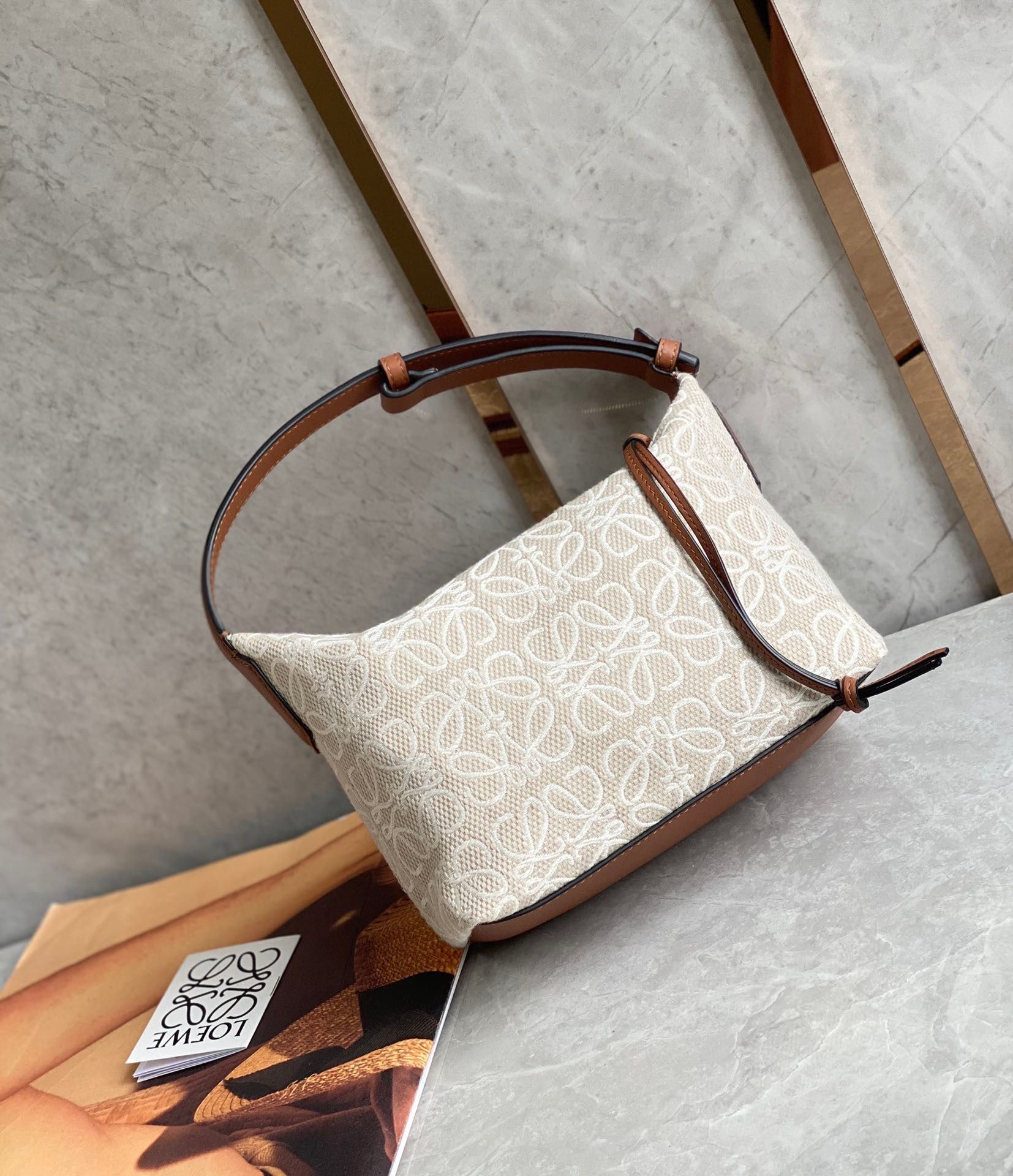 Loewe Cubi Small Bag In Ecru Anagram Jacquard