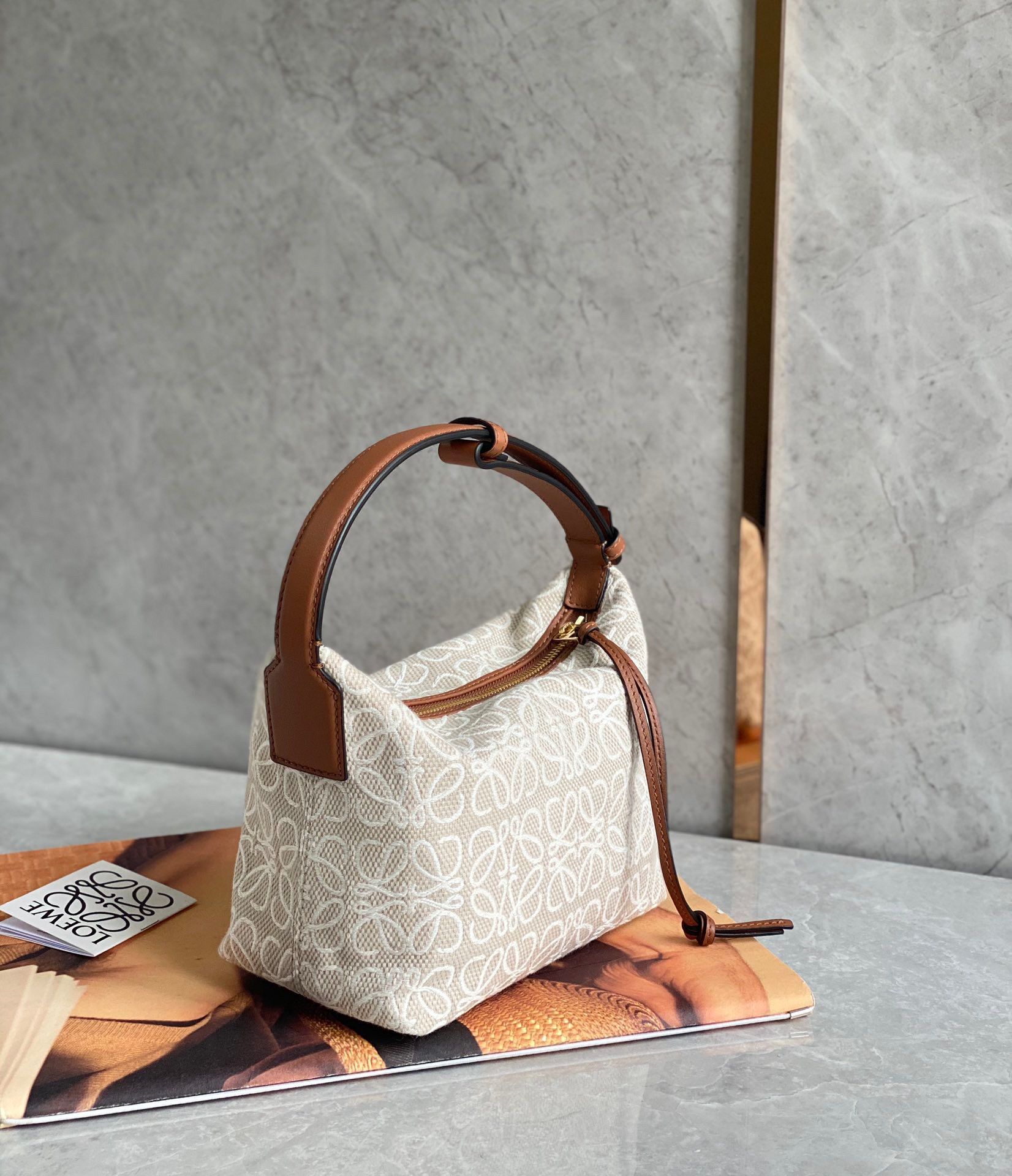 Loewe Cubi Small Bag In Ecru Anagram Jacquard