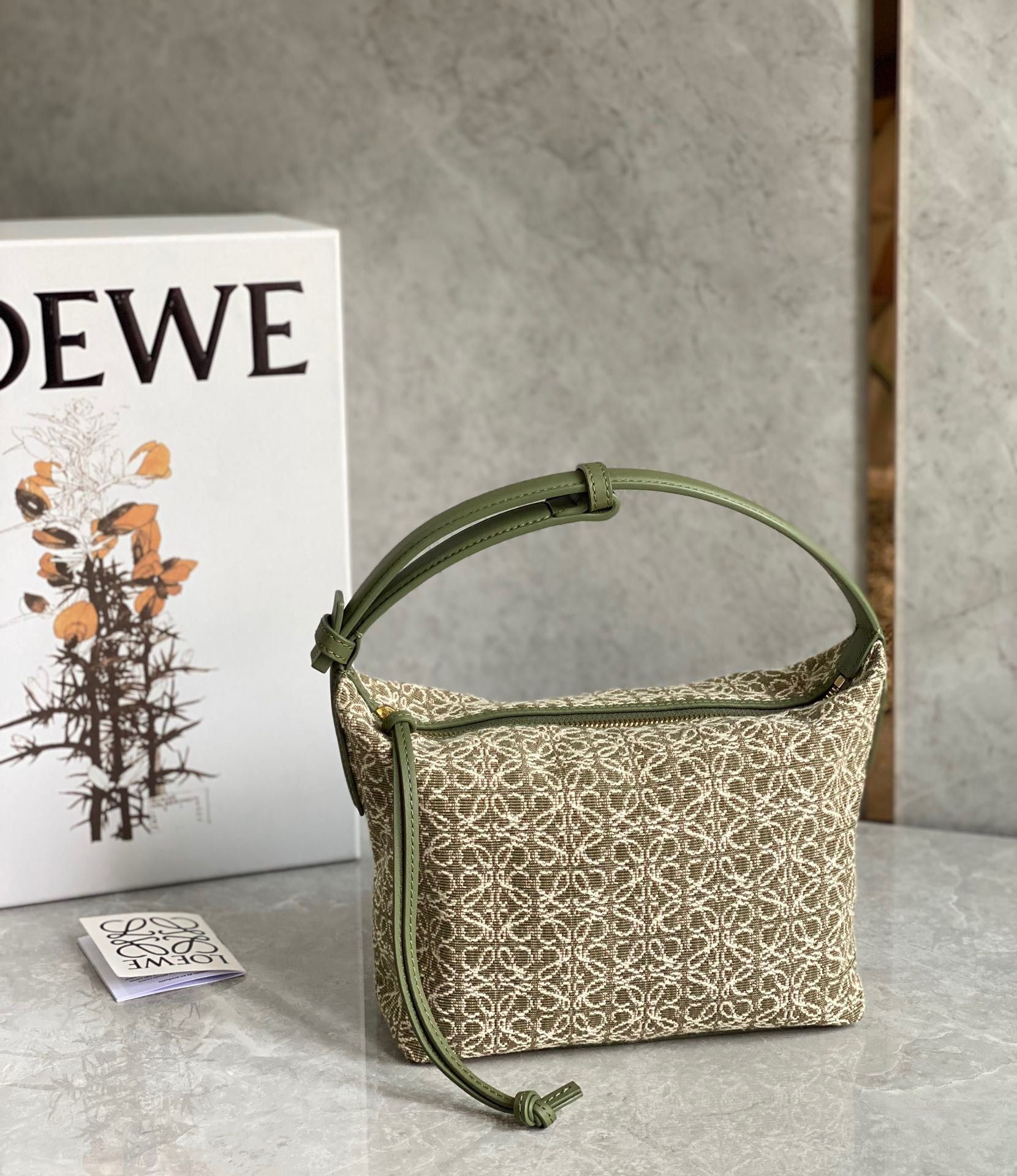 Loewe Cubi Small Bag In Green Anagram Jacquard