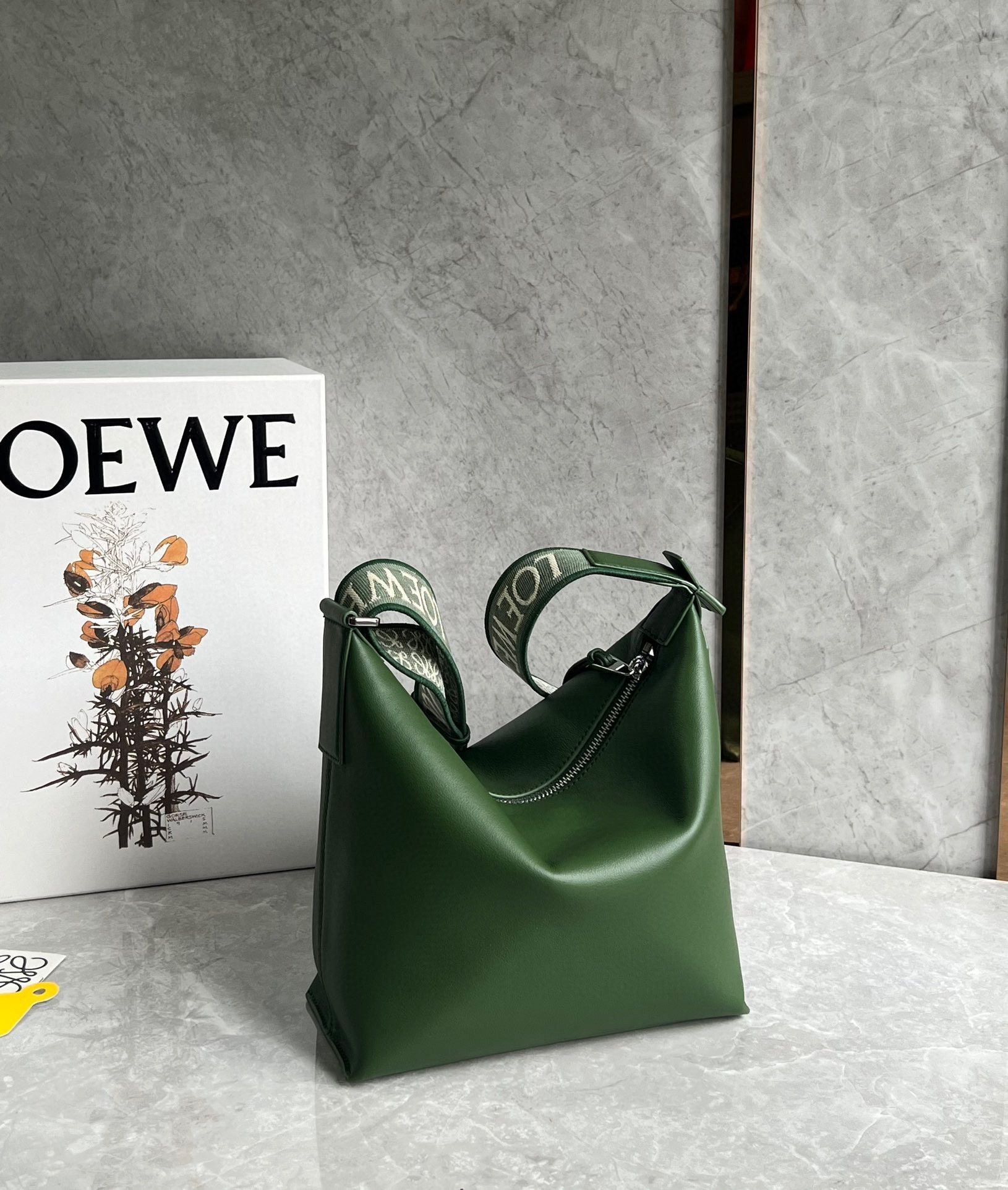 Loewe Cubi Small Bag in Green Calfskin and Jacquard