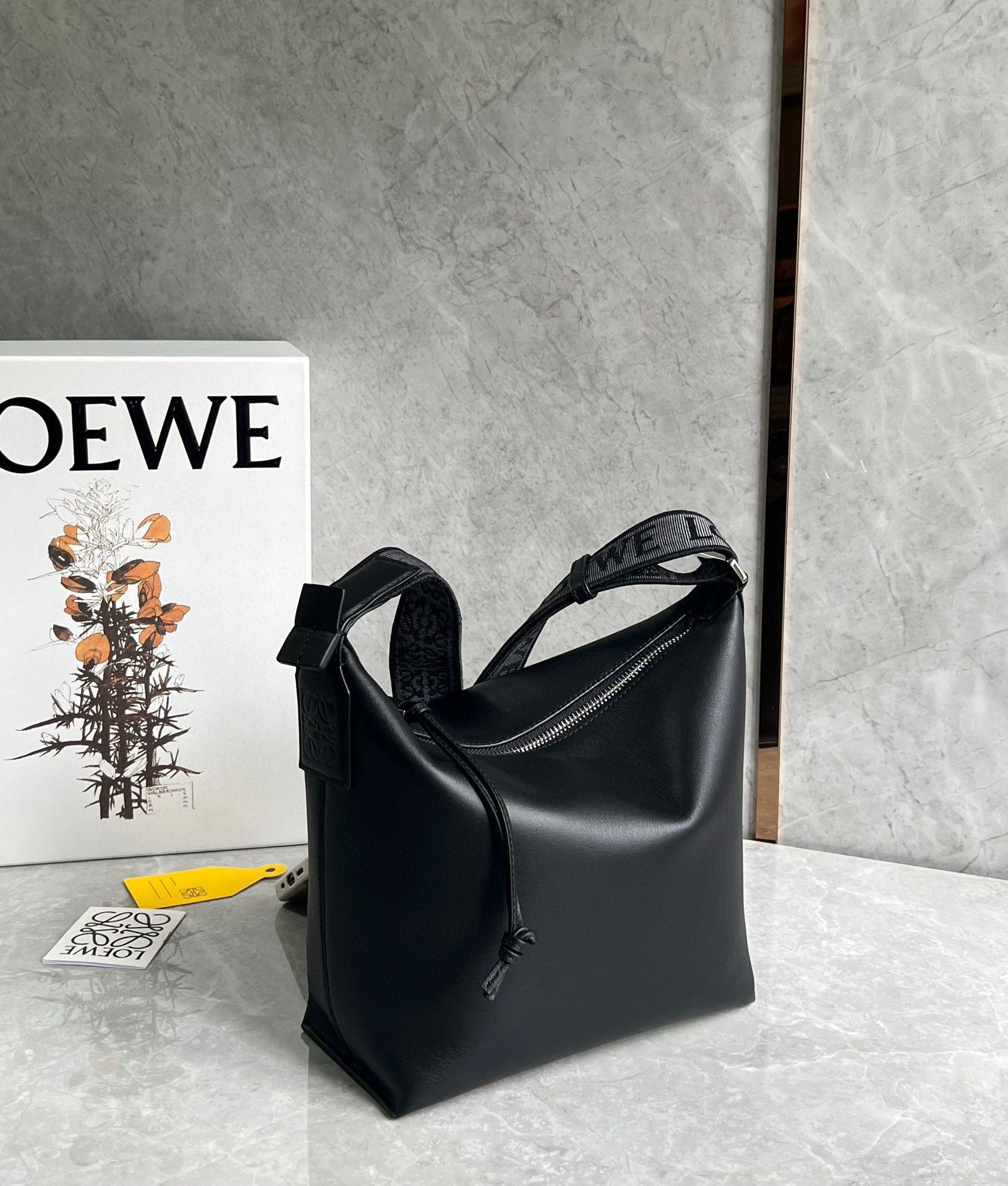 Loewe Cubi Small Bag in Black Calfskin and Jacquard