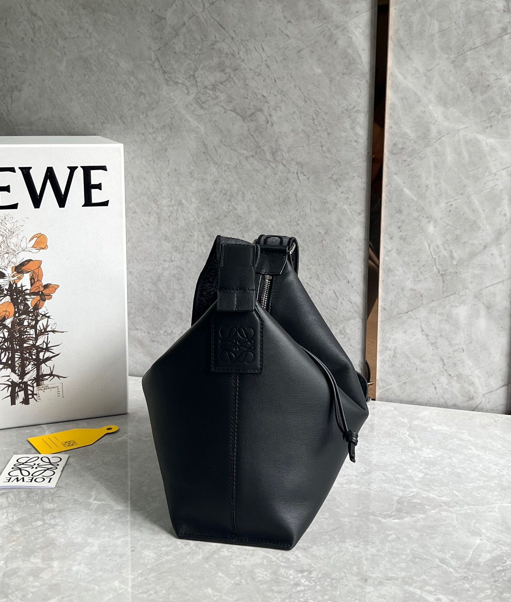 Loewe Cubi Small Bag in Black Calfskin and Jacquard