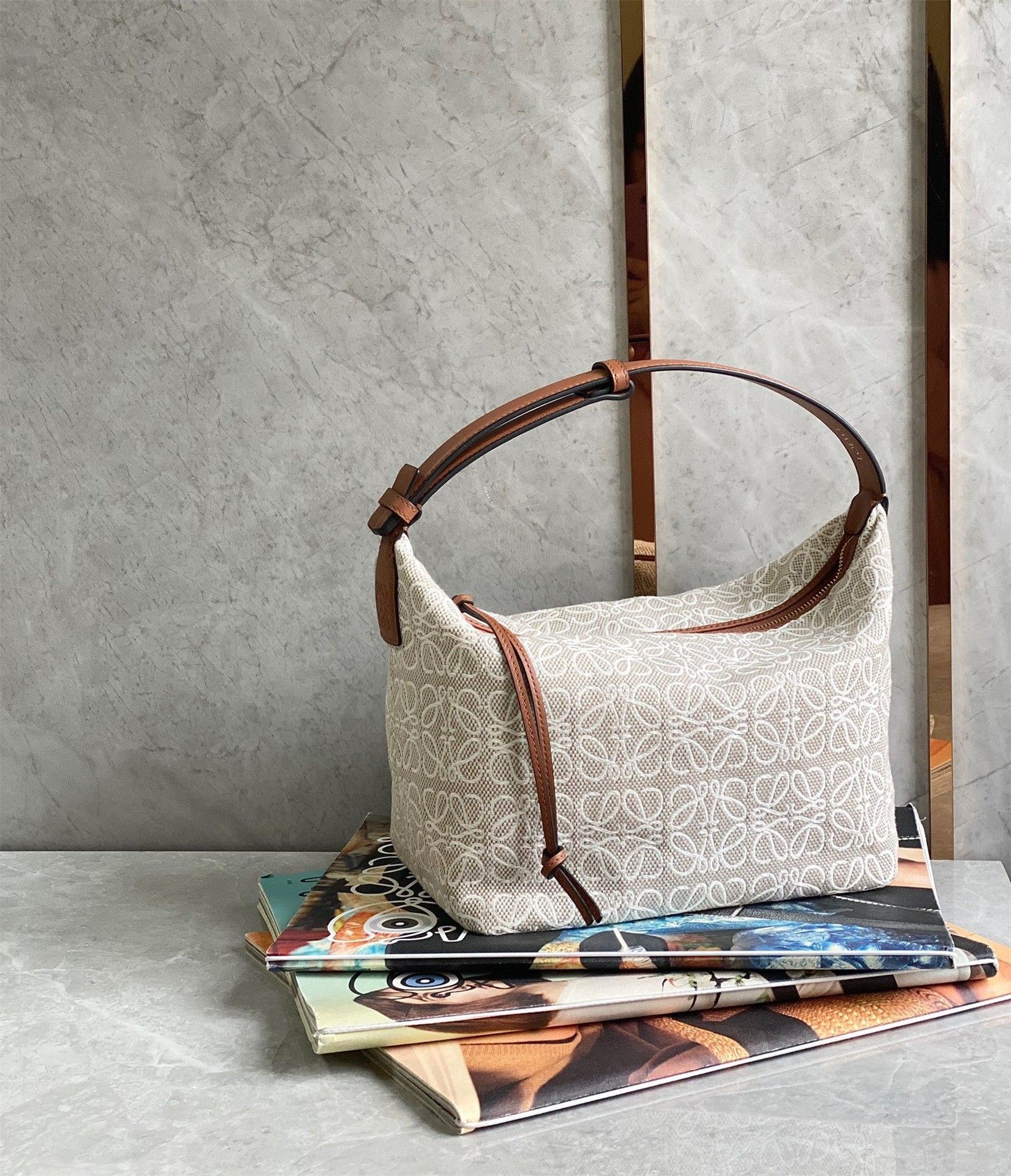 Loewe Cubi Medium Bag in Ecru Anagram Jacquard