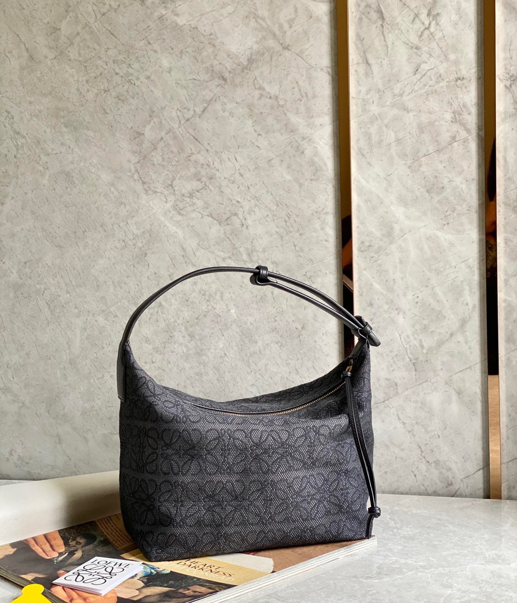 Loewe Cubi Medium Bag in Black Anagram Jacquard