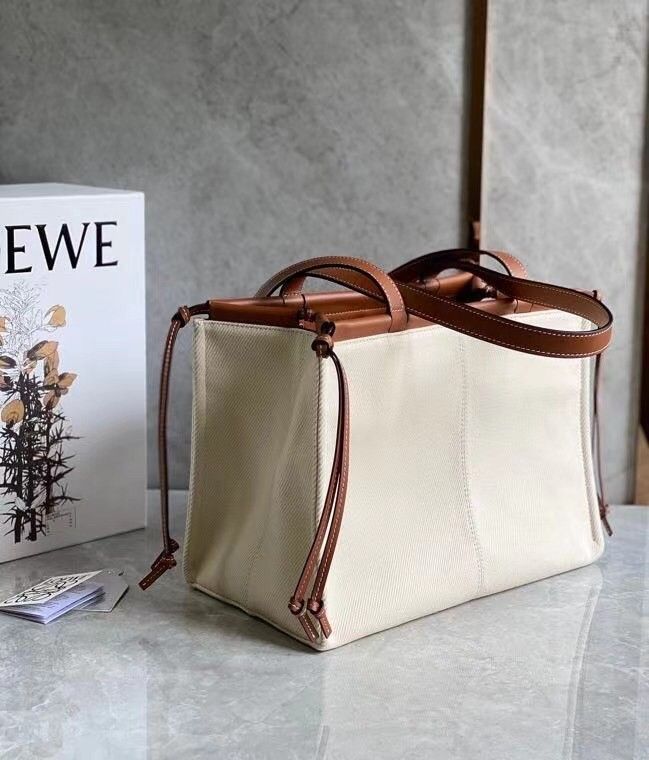 Loewe Cushion Medium Tote In Canvas and Calfskin