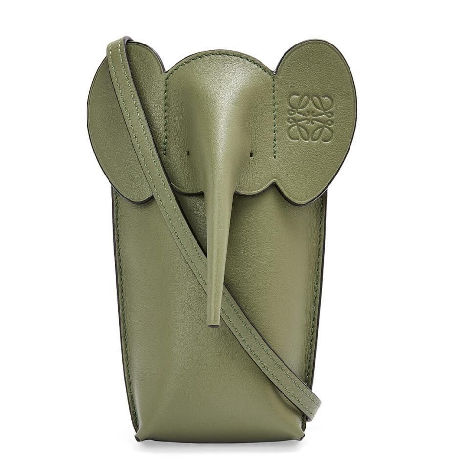 Loewe Elephant Pocket in Green Calfskin