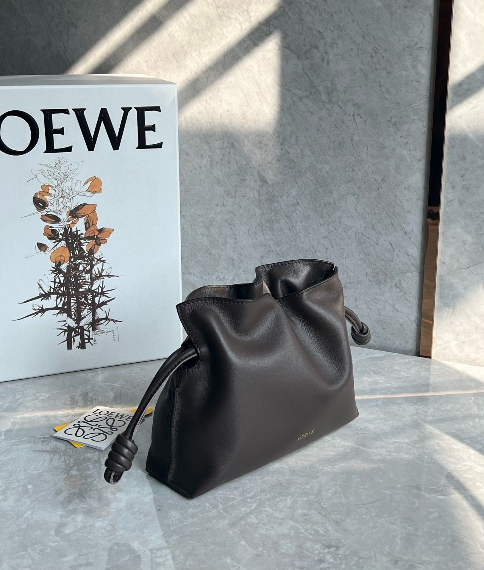 Loewe Mini Flamenco Clutch Bag in Chocolate Nappa Calfskin