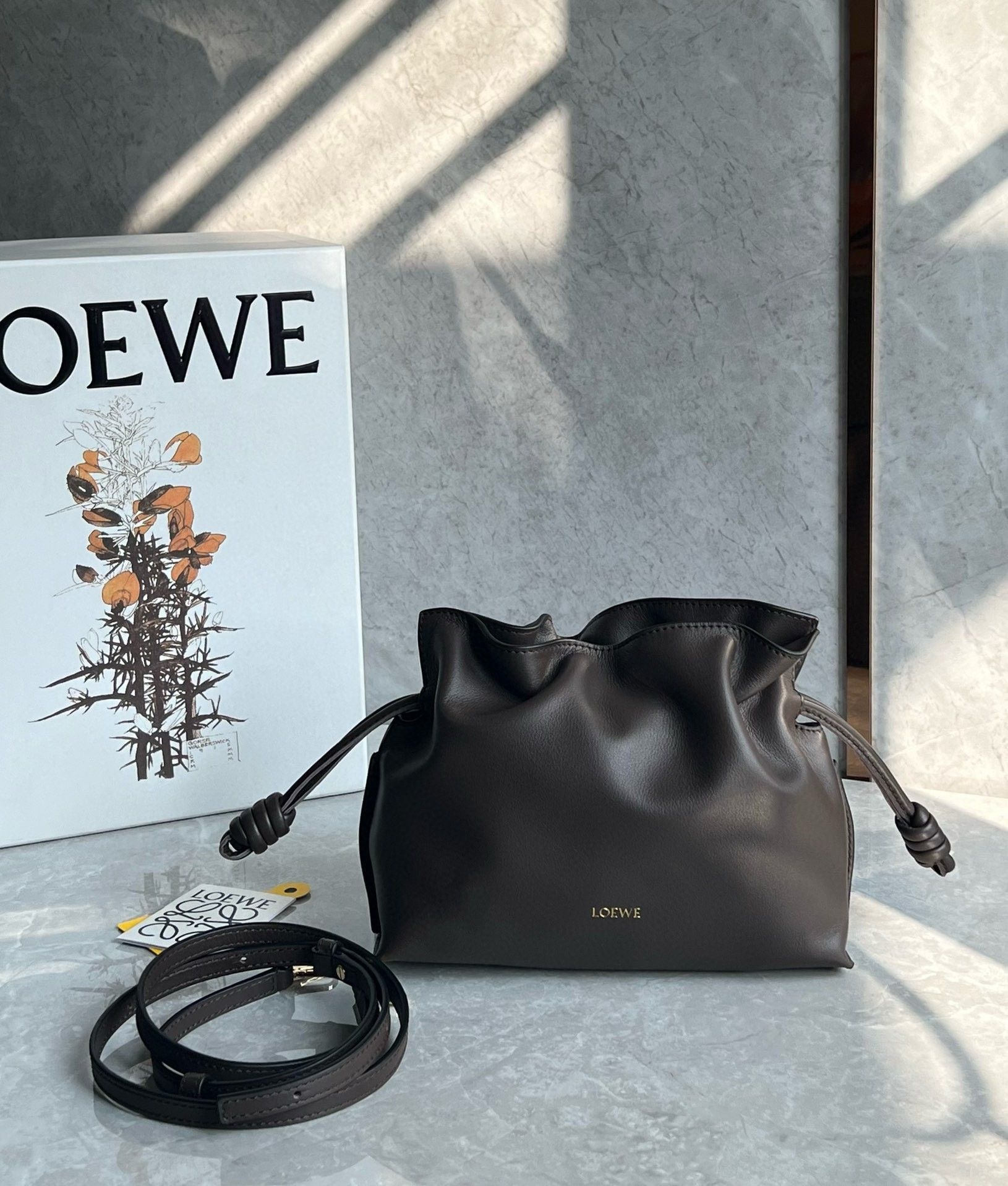 Loewe Mini Flamenco Clutch Bag in Chocolate Nappa Calfskin