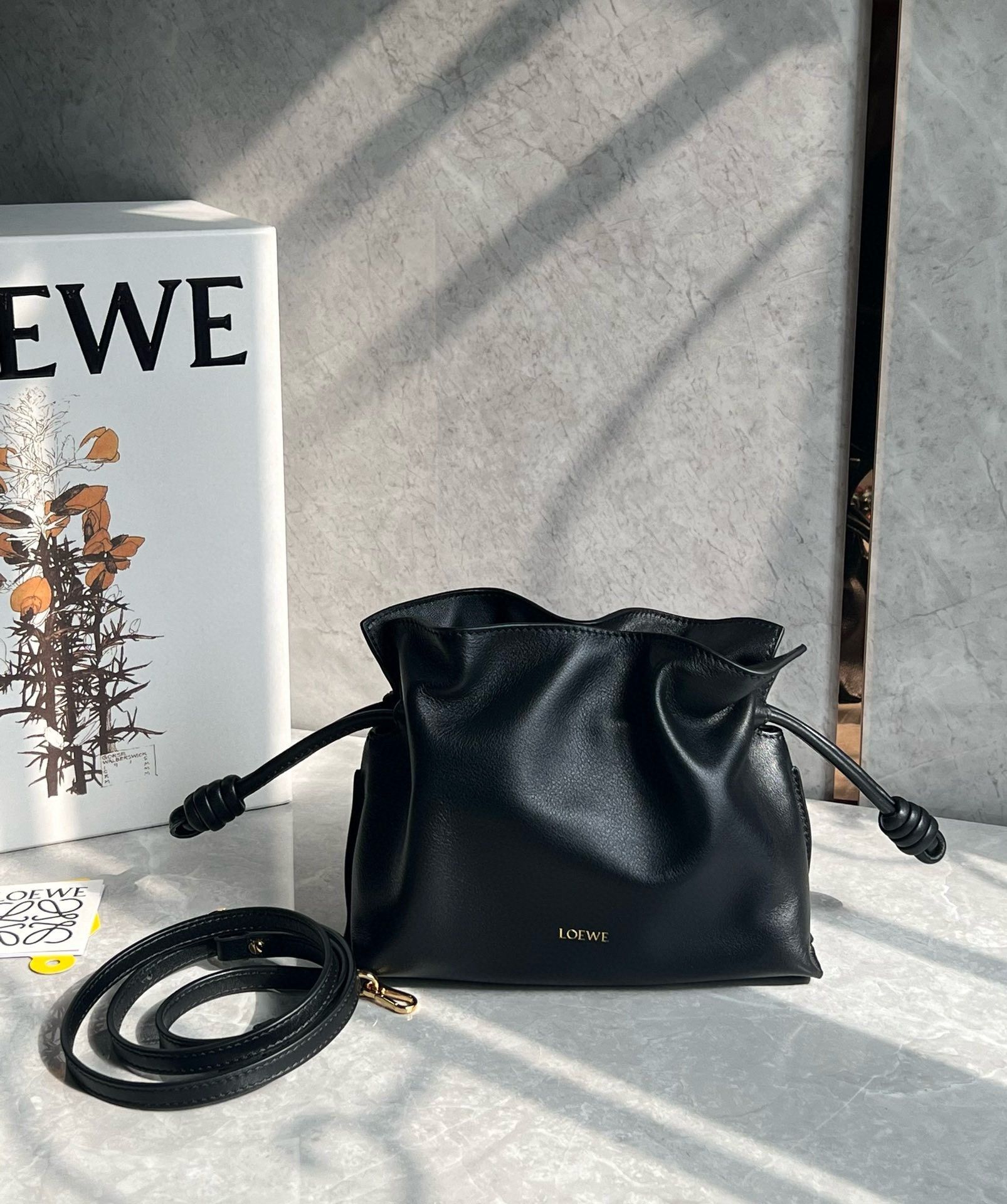 Loewe Mini Flamenco Clutch Bag in Black Nappa Calfskin