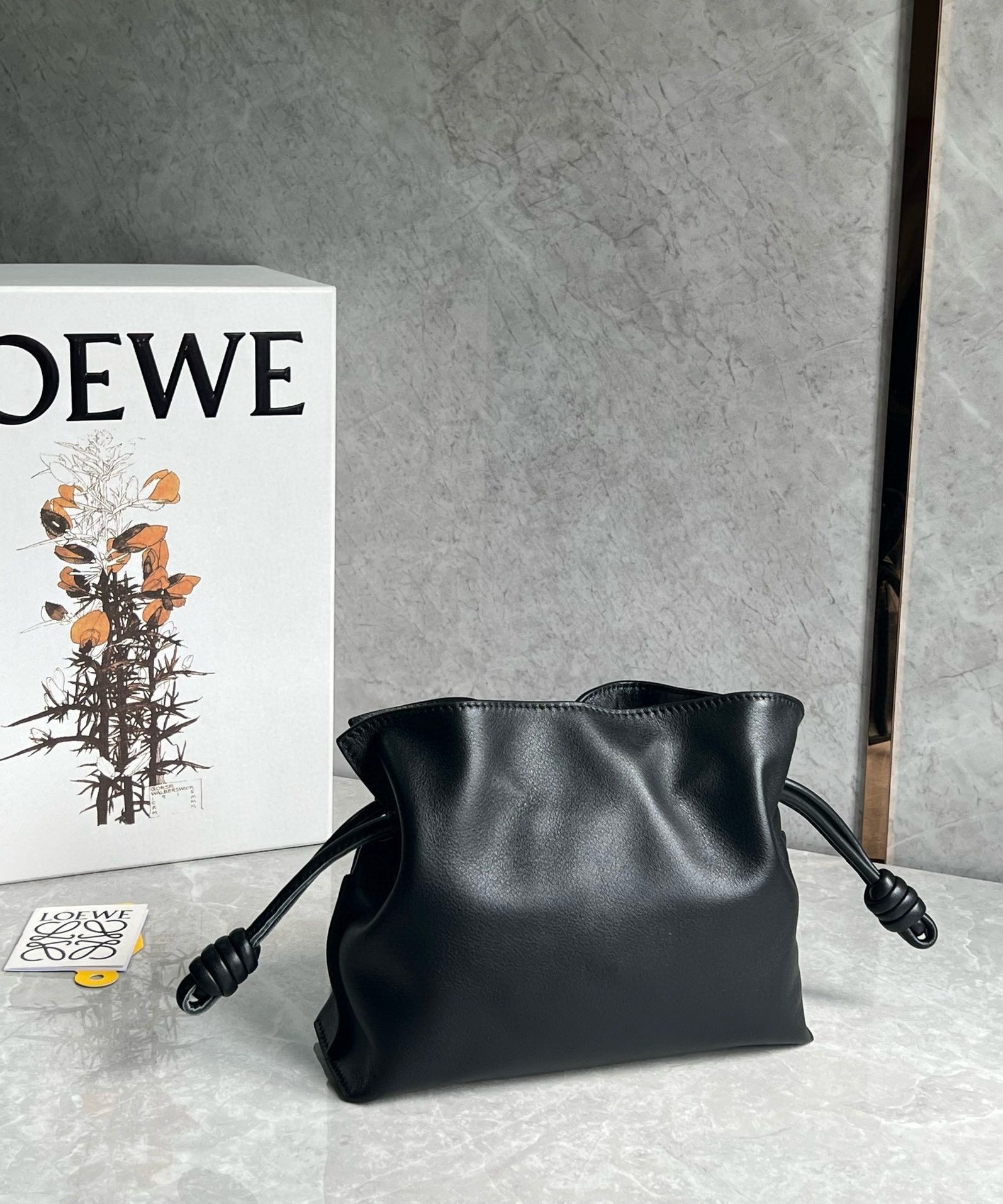 Loewe Mini Flamenco Clutch Bag in Black Nappa Calfskin