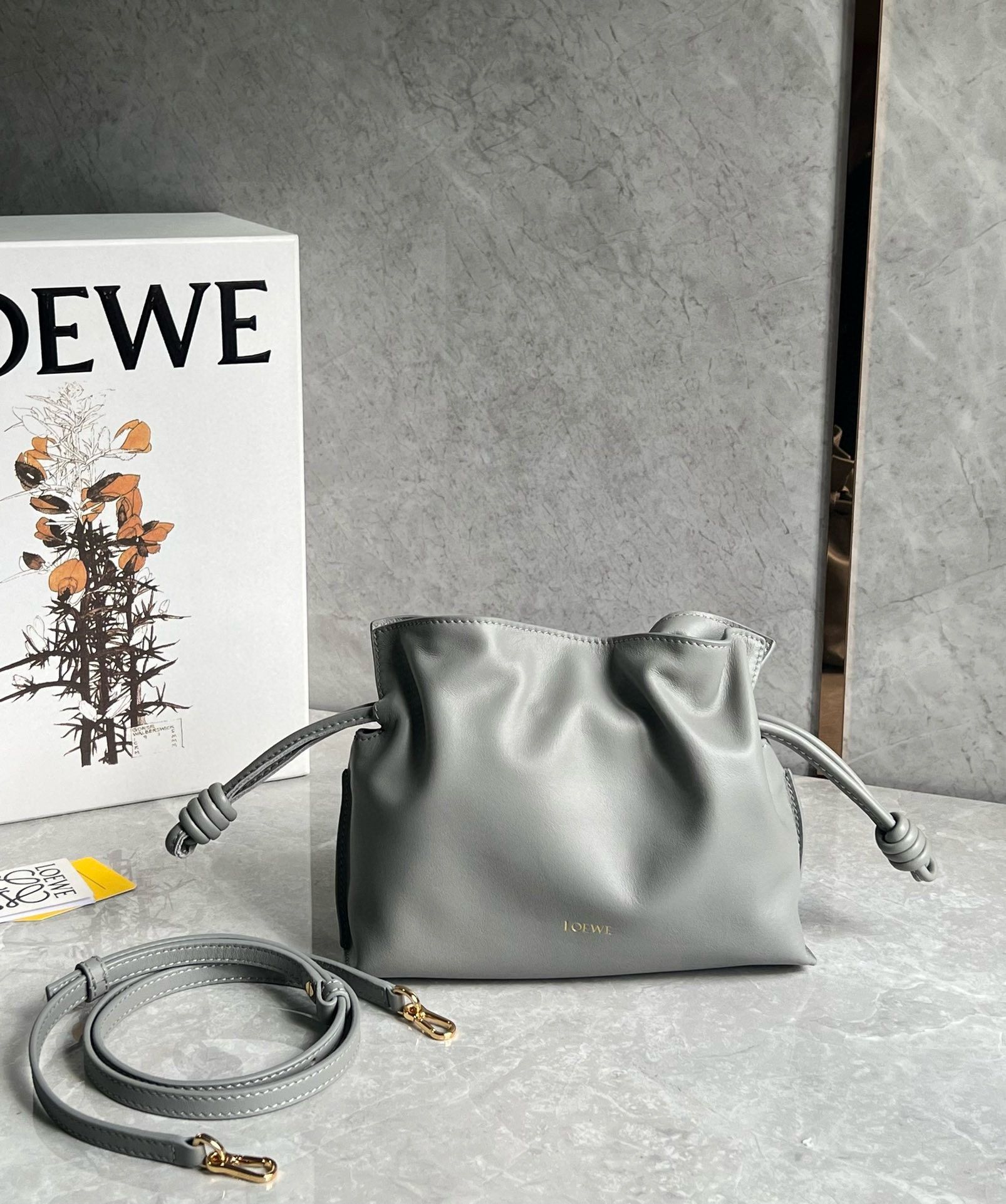 Loewe Mini Flamenco Clutch Bag in Pearl Grey Nappa Calfskin