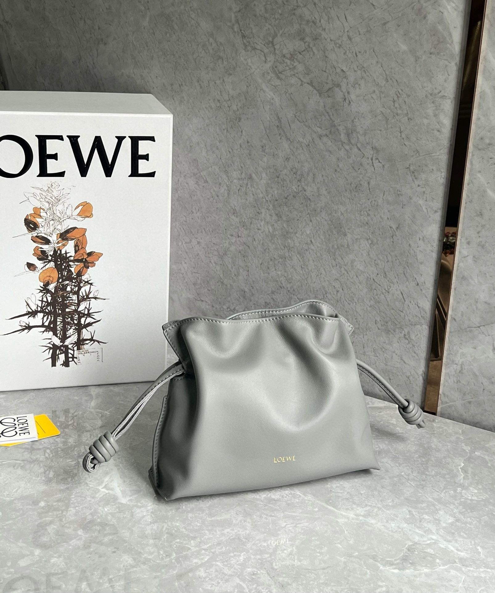 Loewe Mini Flamenco Clutch Bag in Pearl Grey Nappa Calfskin