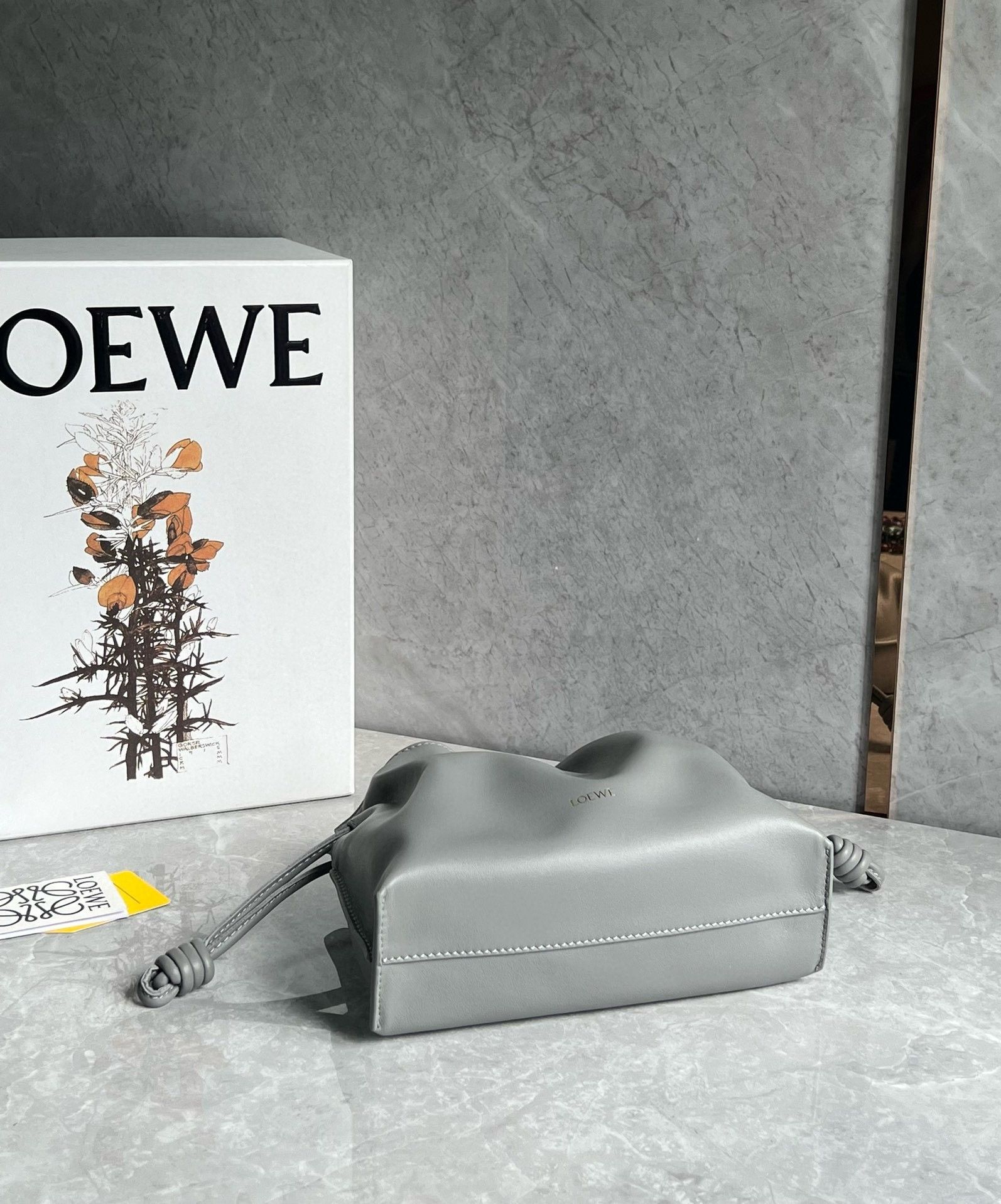 Loewe Mini Flamenco Clutch Bag in Pearl Grey Nappa Calfskin