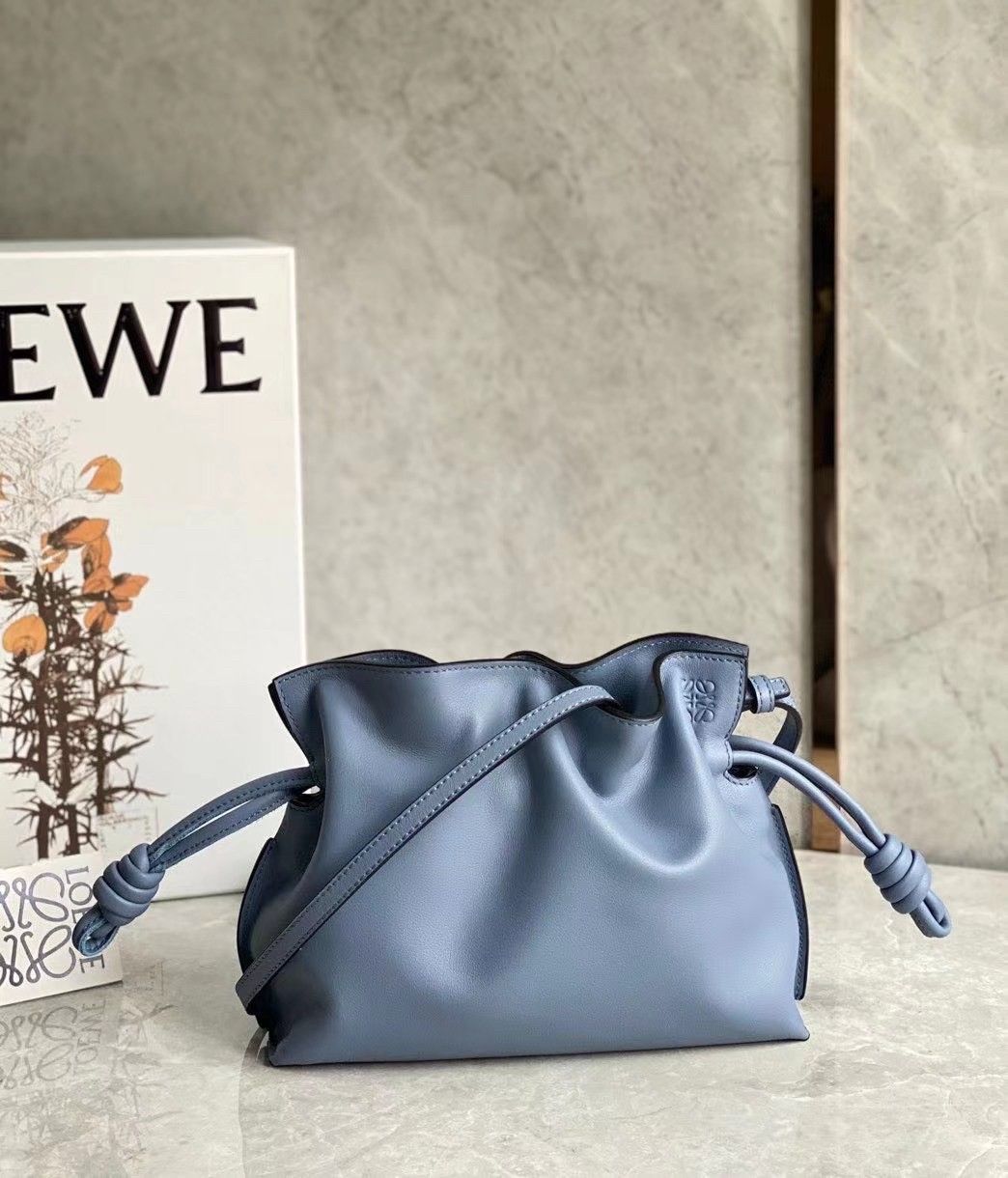 Loewe Mini Flamenco Clutch Bag In Atlantic Blue Calfskin