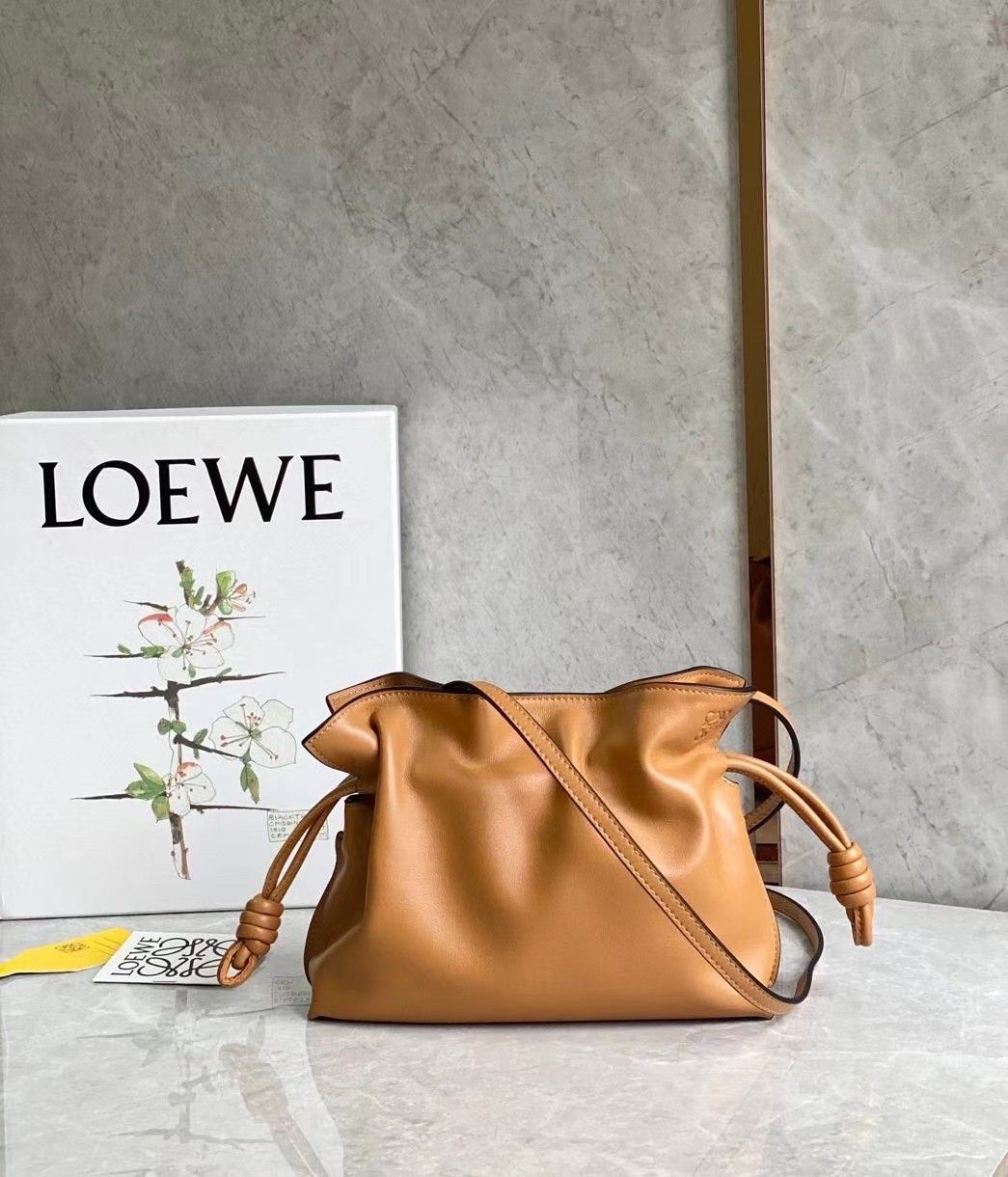 Loewe Mini Flamenco Clutch Bag In Brown Calfskin