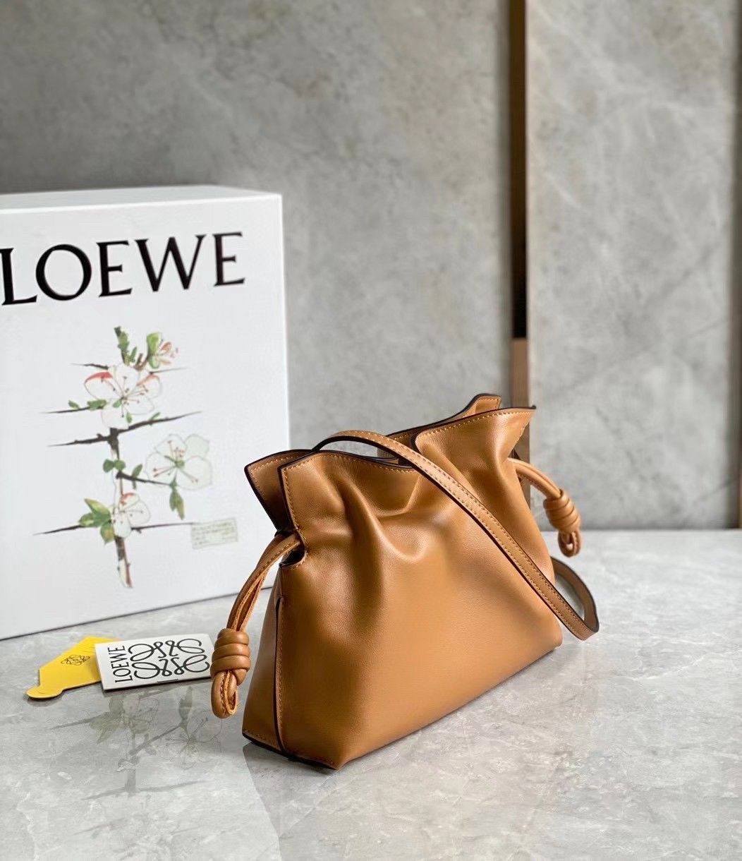 Loewe Mini Flamenco Clutch Bag In Brown Calfskin