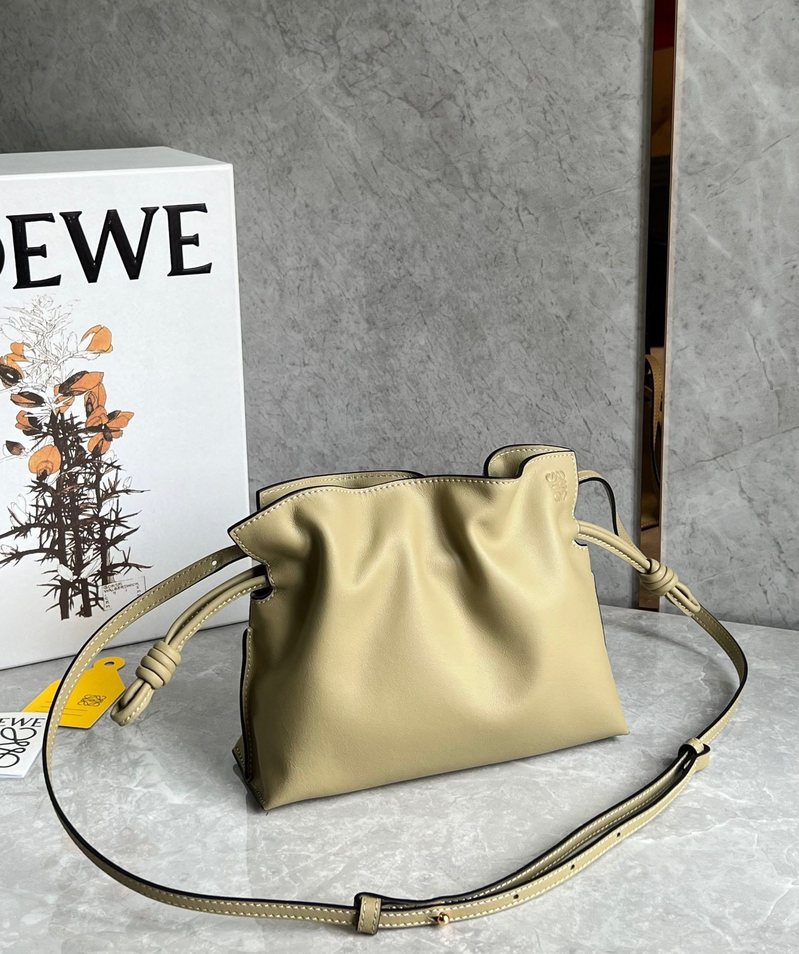 Loewe Mini Flamenco Clutch Bag In Clay Green Calfskin