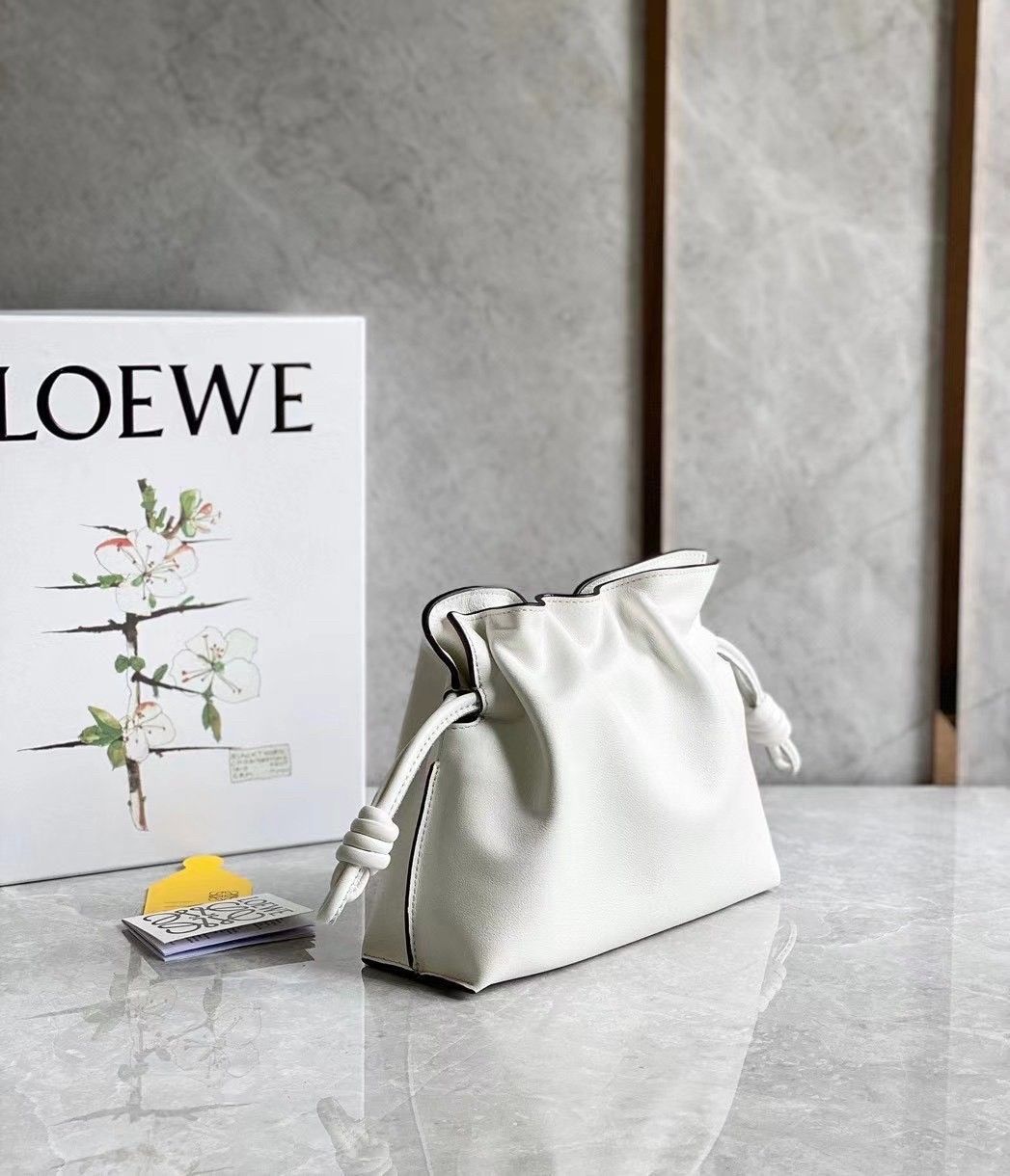 Loewe Mini Flamenco Clutch Bag In White Calfskin