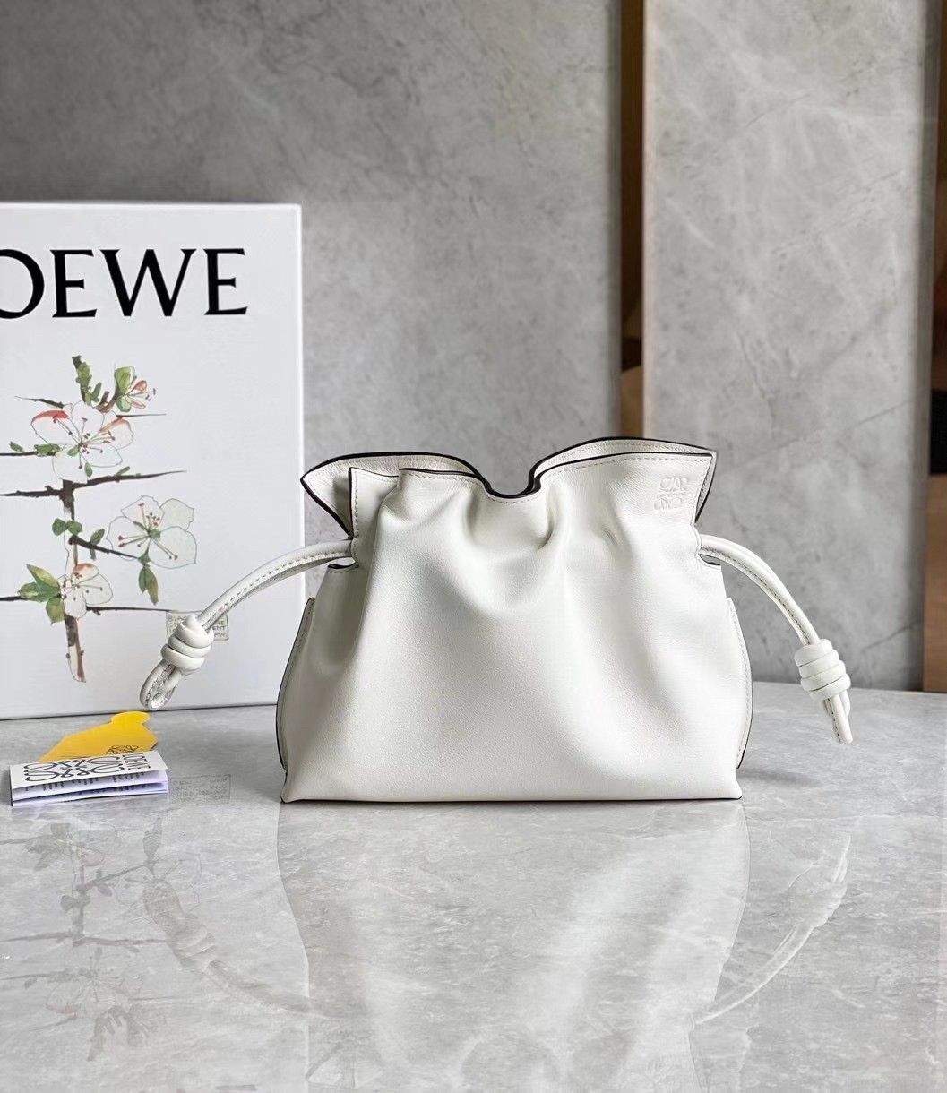 Loewe Mini Flamenco Clutch Bag In White Calfskin