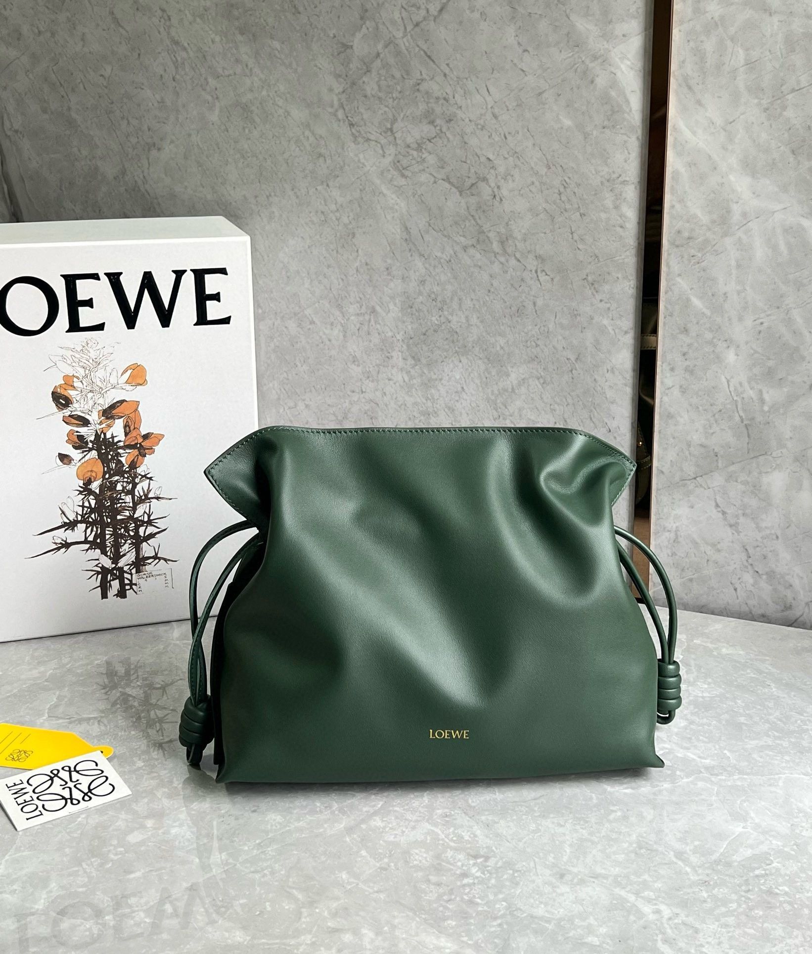 Loewe Flamenco Clutch Bag in Bottle Green Nappa Calfskin