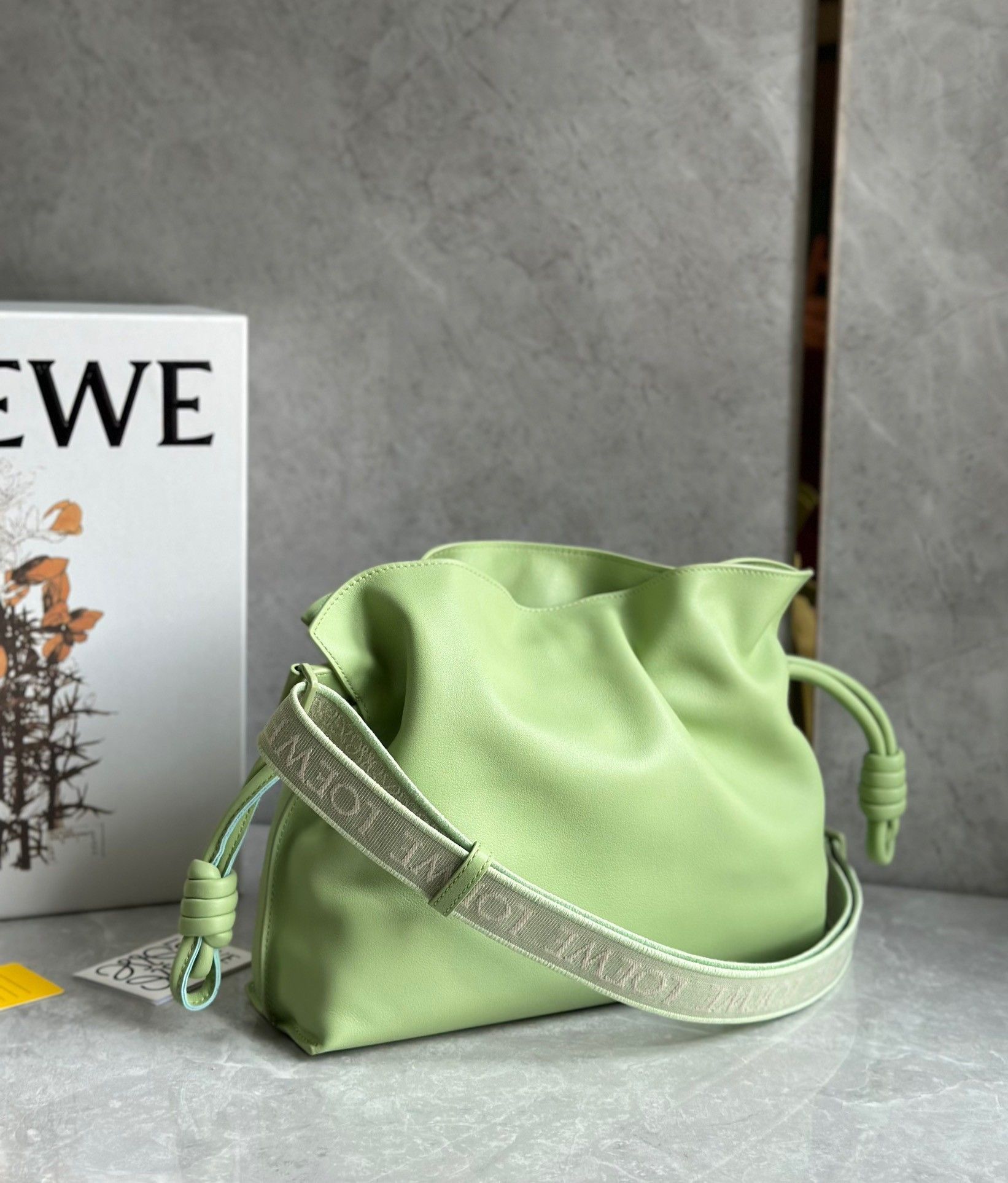 Loewe Flamenco Clutch Bag In Lime Green Leather