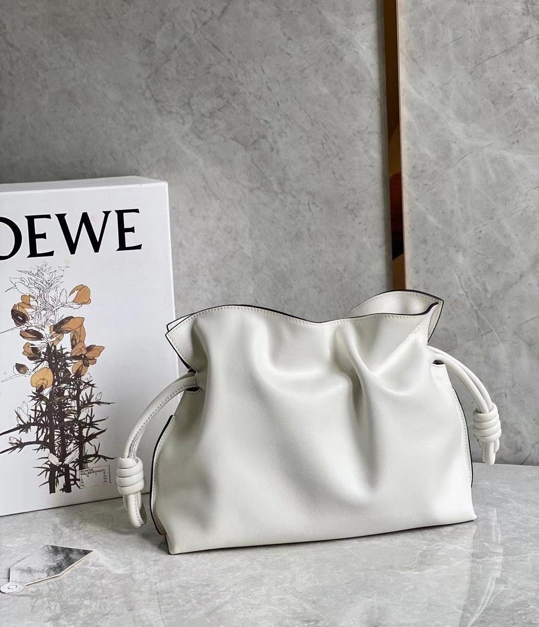 Loewe Flamenco Clutch Bag In White Calfskin