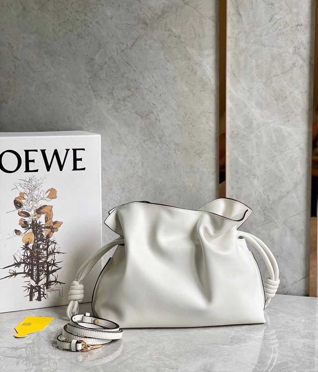 Loewe Flamenco Clutch Bag In White Calfskin