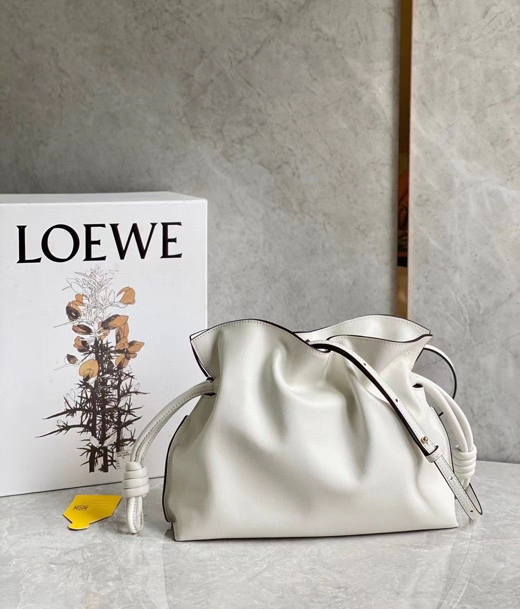 Loewe Flamenco Clutch Bag In White Calfskin