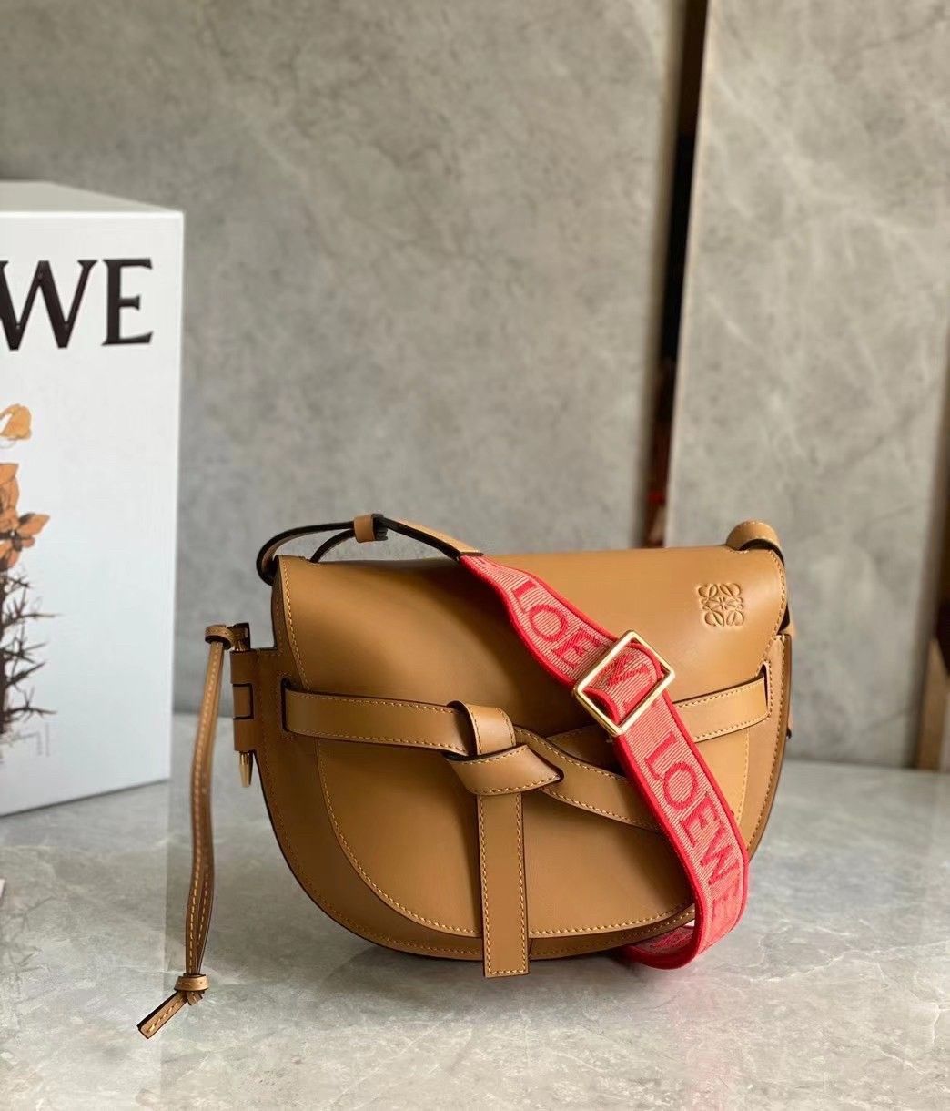 Loewe Gate Small Bag In Brown Calfskin and Jacquard