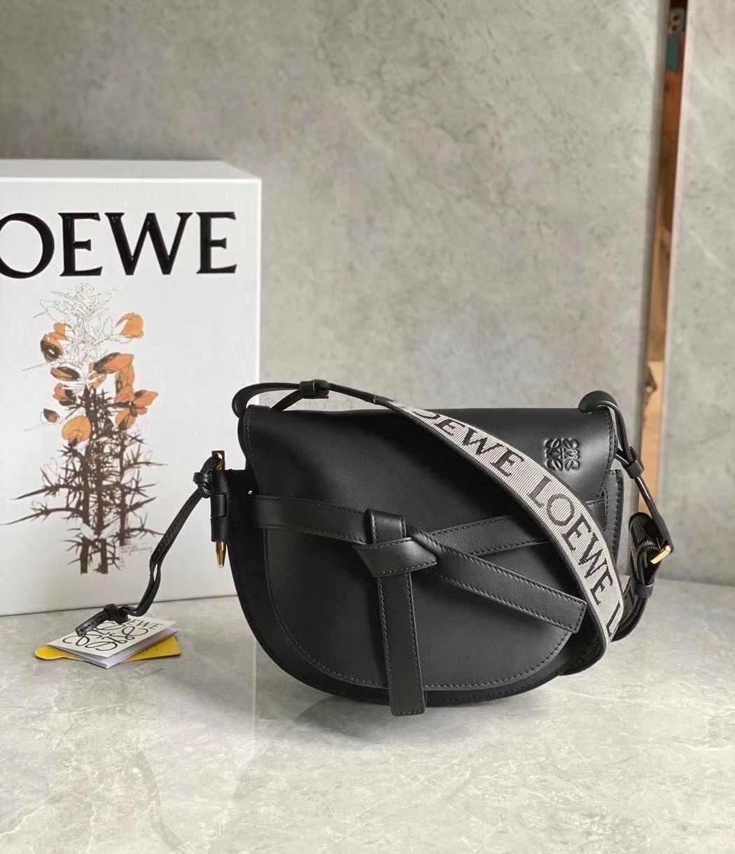 Loewe Gate Small Bag In Black Calfskin and Jacquard