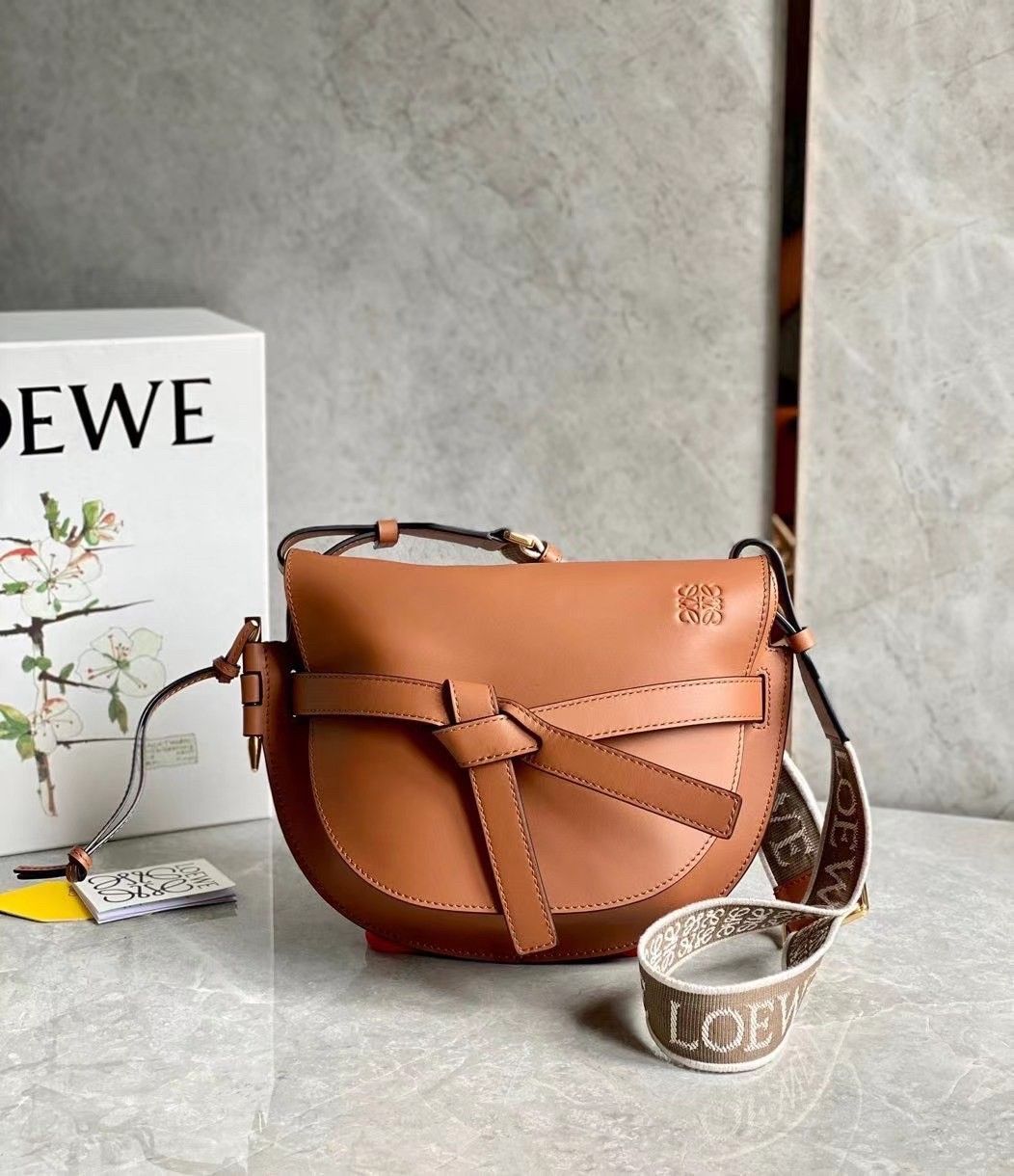 Loewe Gate Small Bag In Tan Calfskin and Jacquard