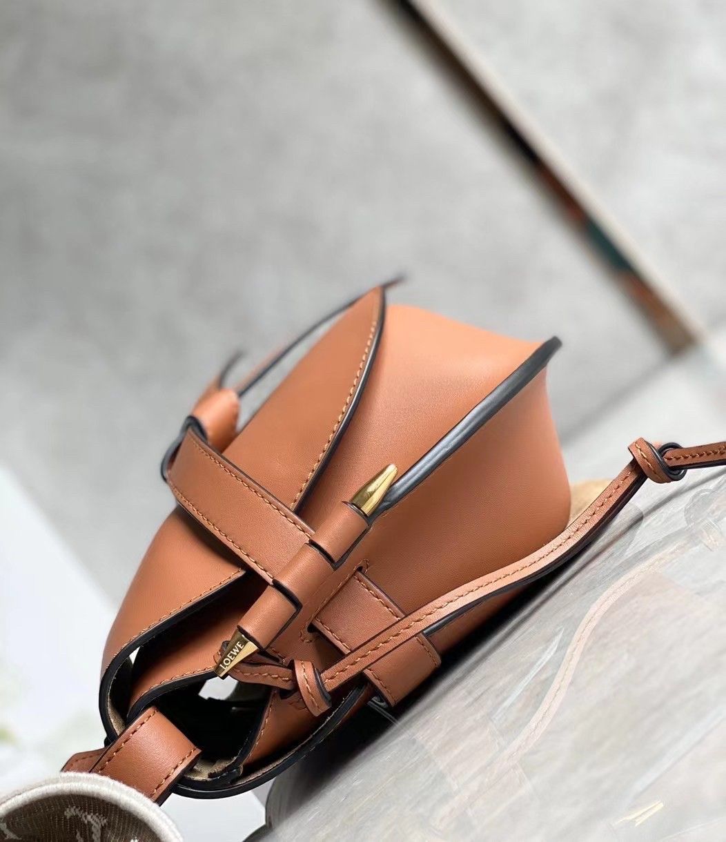 Loewe Gate Small Bag In Tan Calfskin and Jacquard