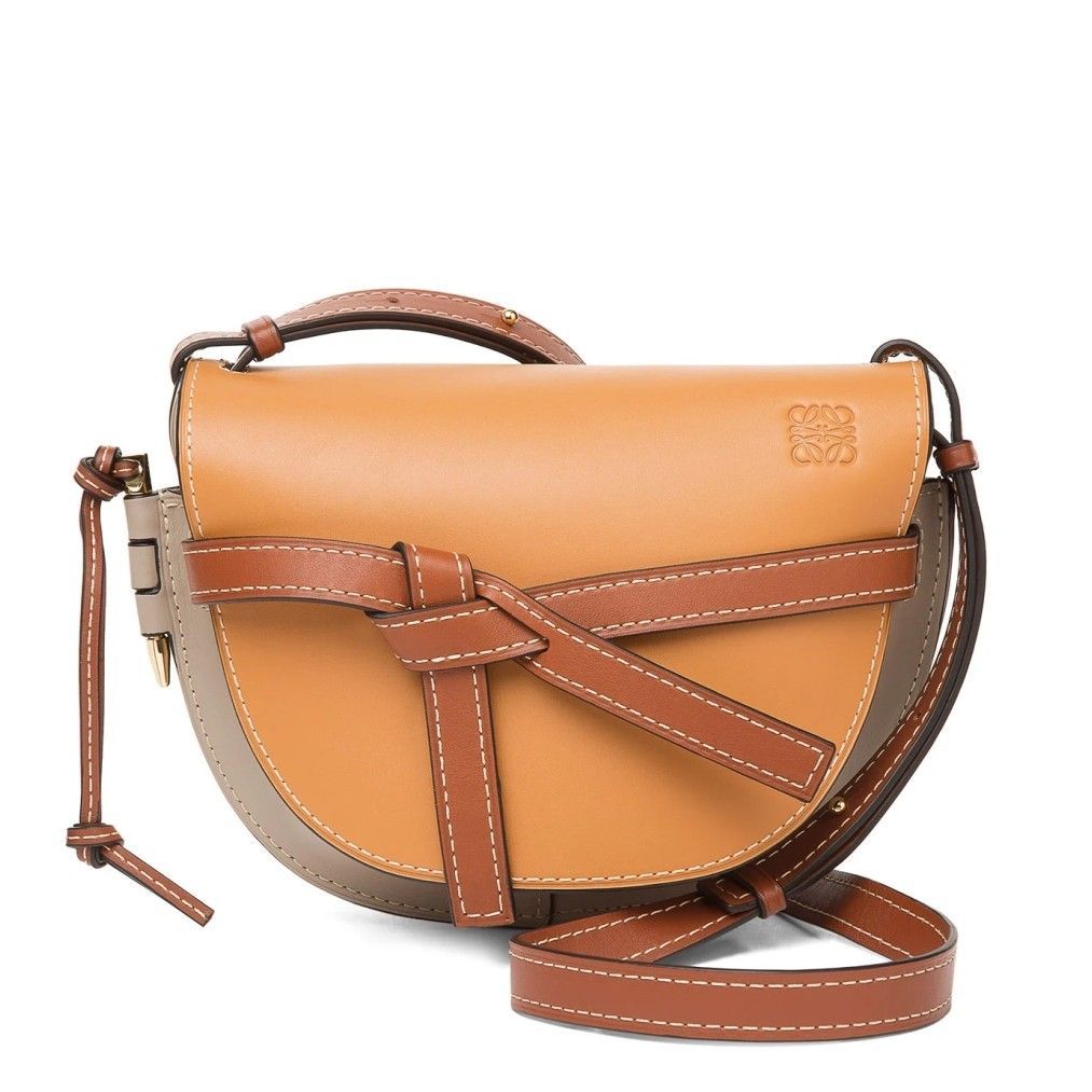 Loewe Gate Small Bag In Amber-Grey Calfskin and Jacquard