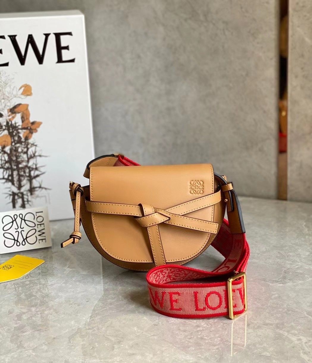 Loewe Gate Dual Mini Bag In Brown Calfskin