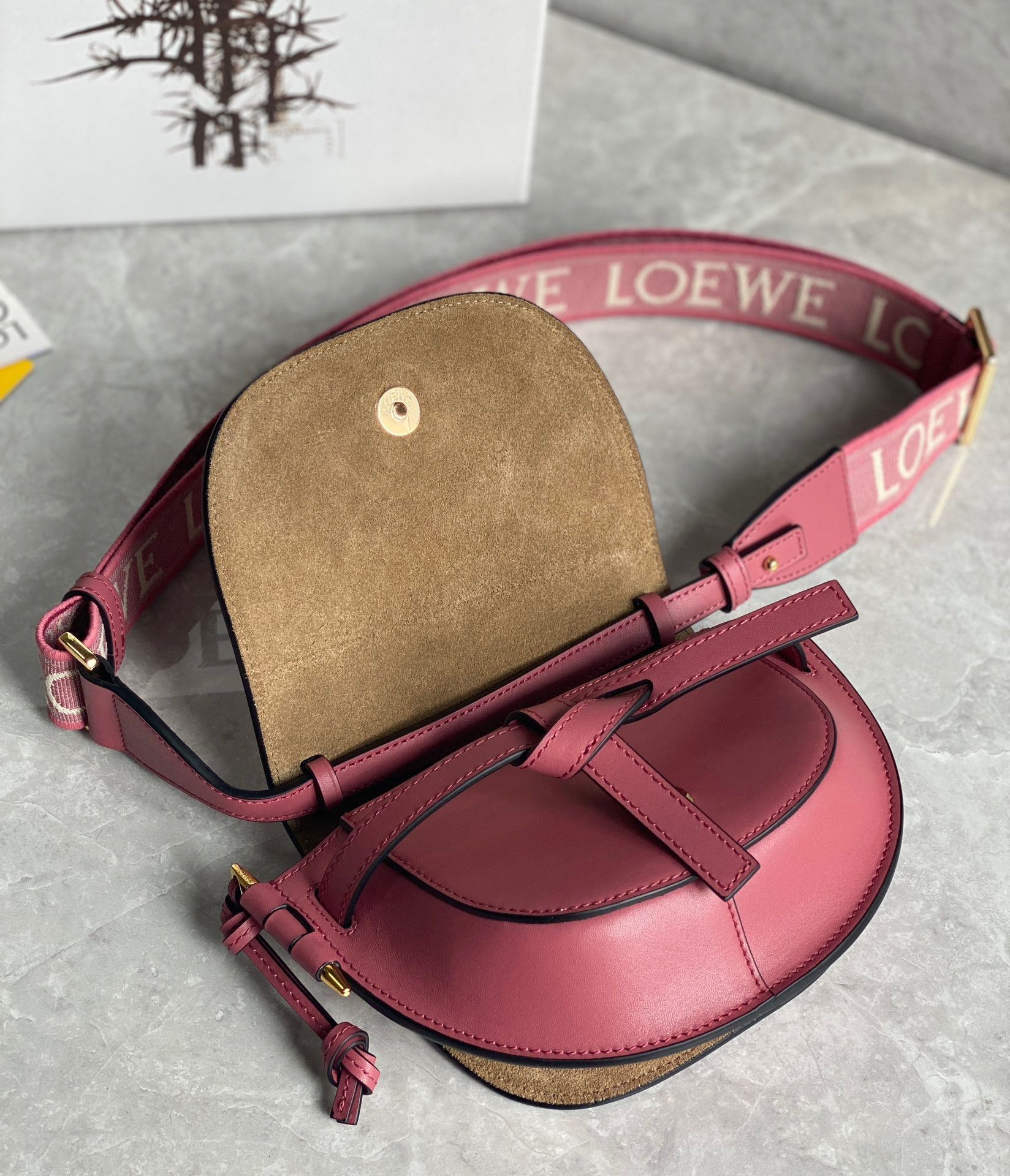 Loewe Mini Gate Dual Bag In Plumrose Calfskin