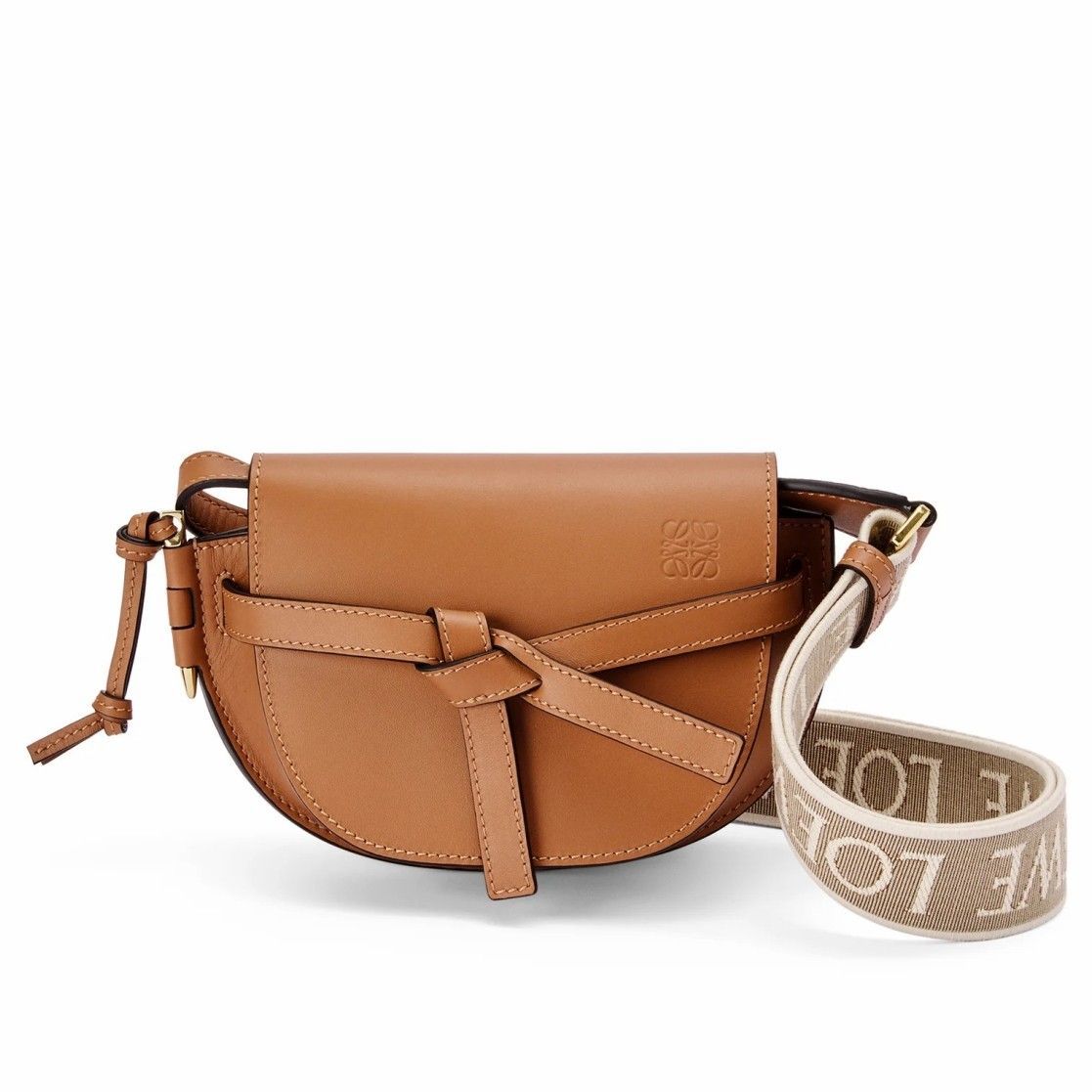 Loewe Gate Dual Mini Bag In Tan Calfskin