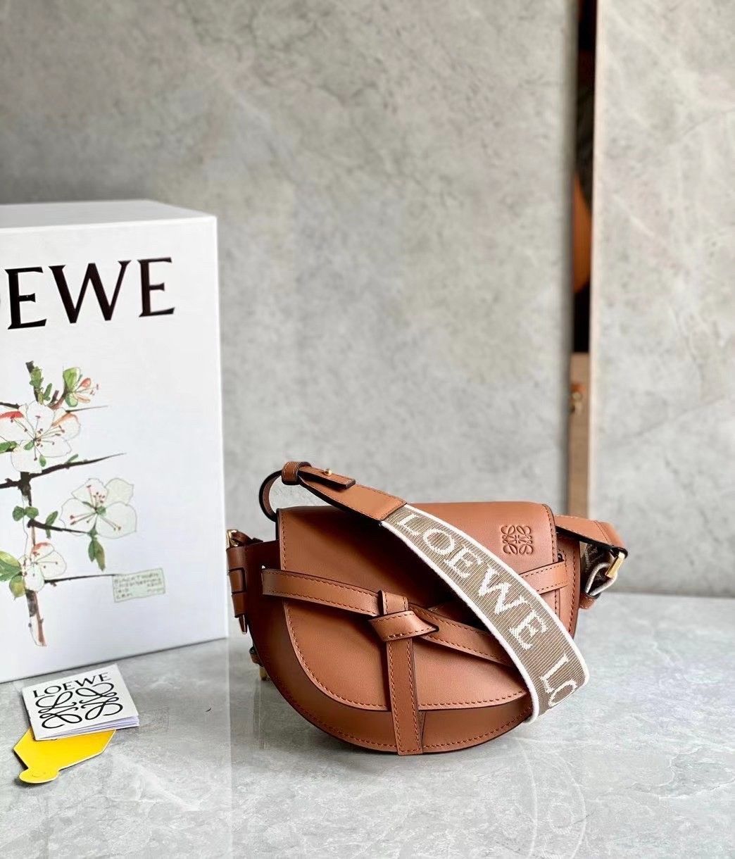 Loewe Gate Dual Mini Bag In Tan Calfskin