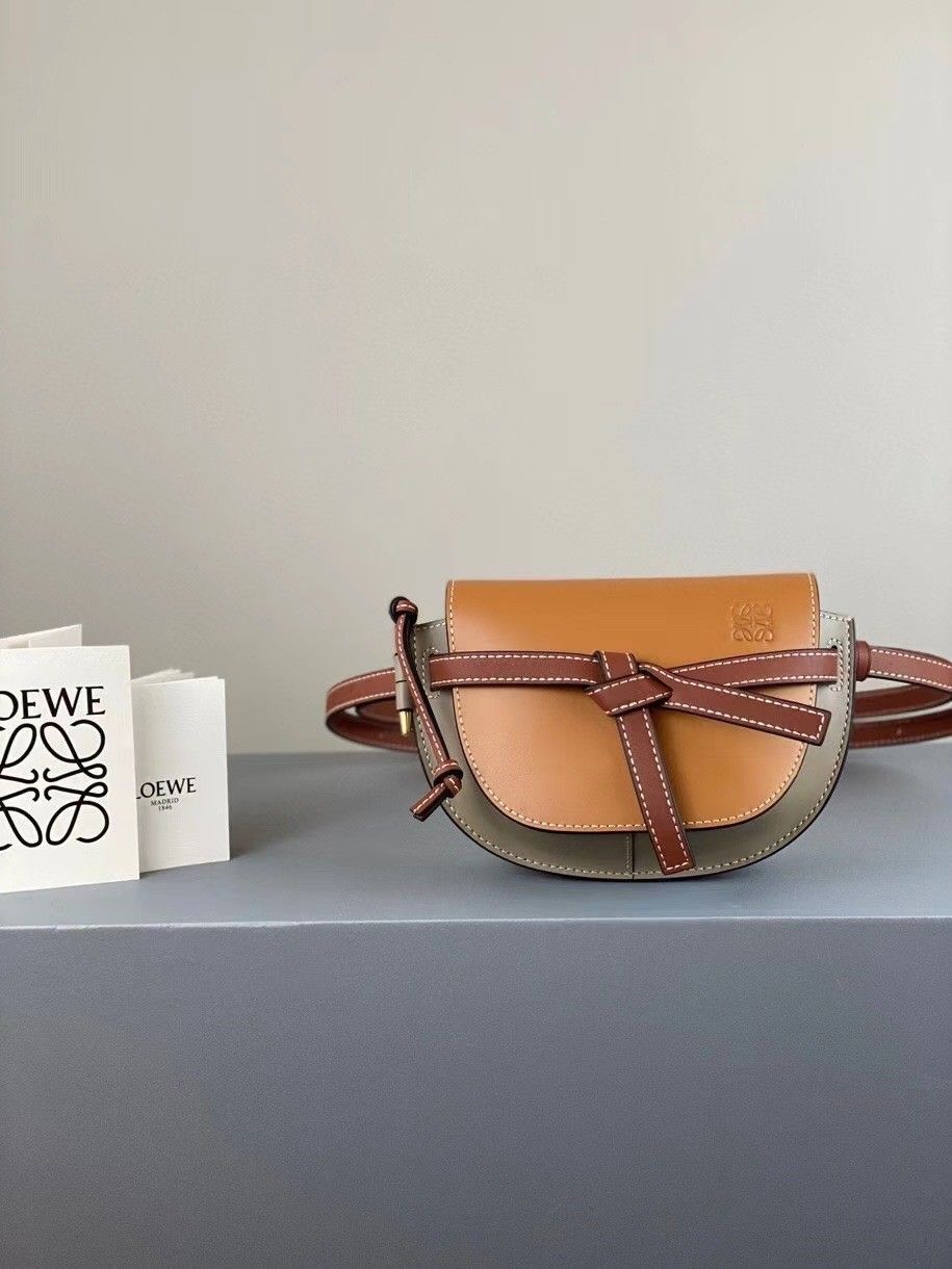 Loewe Gate Dual Mini Bag In Amber-Grey Calfskin