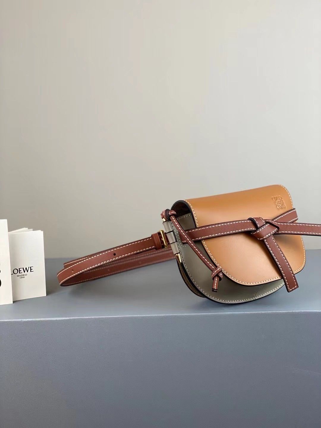 Loewe Gate Dual Mini Bag In Amber-Grey Calfskin