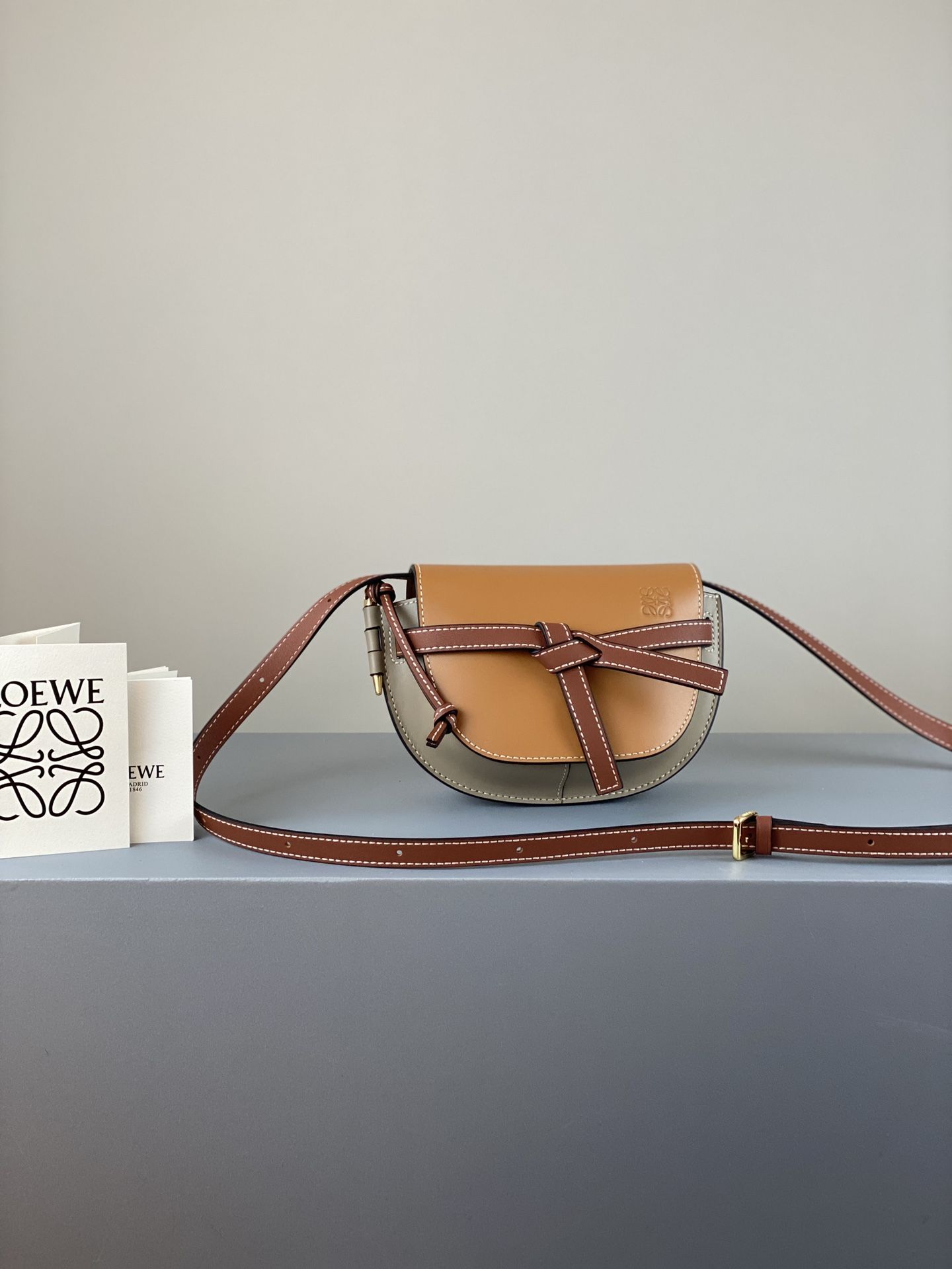 Loewe Gate Dual Mini Bag In Amber-Grey Calfskin