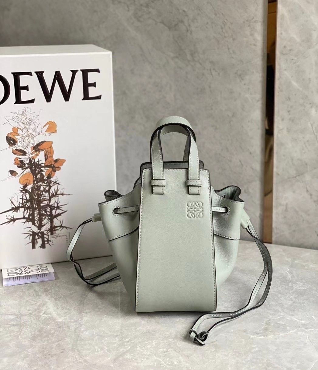 Loewe Mini Hammock Drawstring Bag In Ash Grey Calfskin