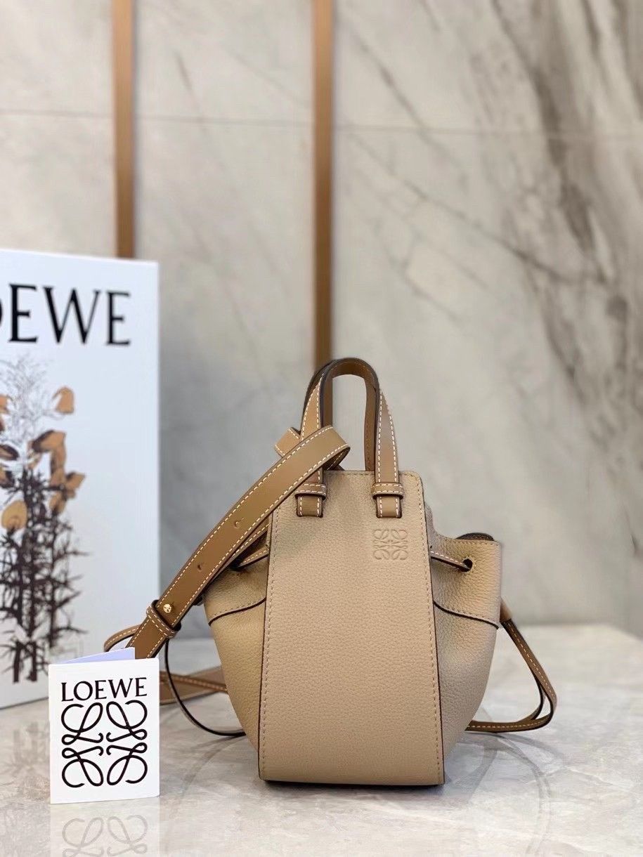 Loewe Mini Hammock Drawstring Bag In Sand Grained Leather