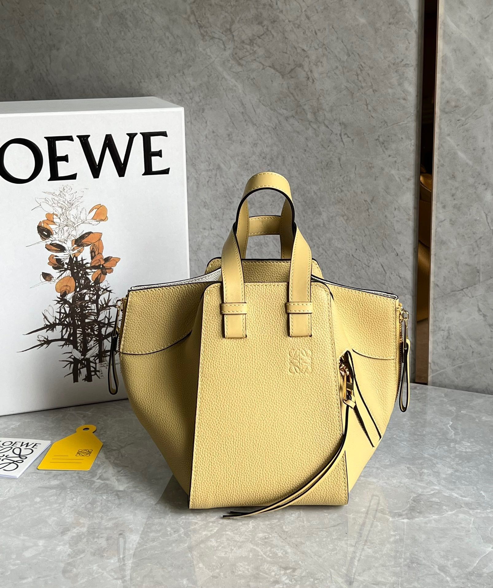 Loewe Compact Hammock Bag in Dark Butter Grained Calfskin