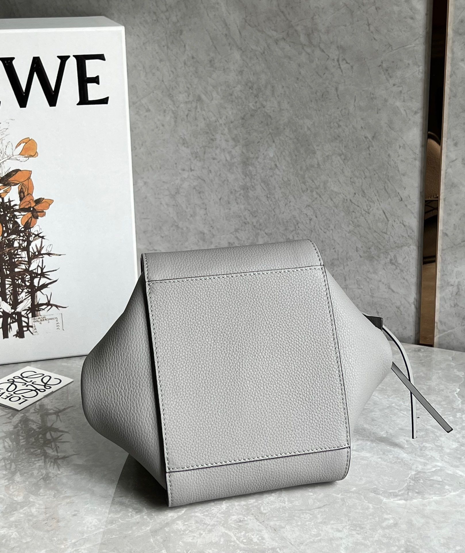 Loewe Compact Hammock Bag in Pearl Grey Grained Calfskin