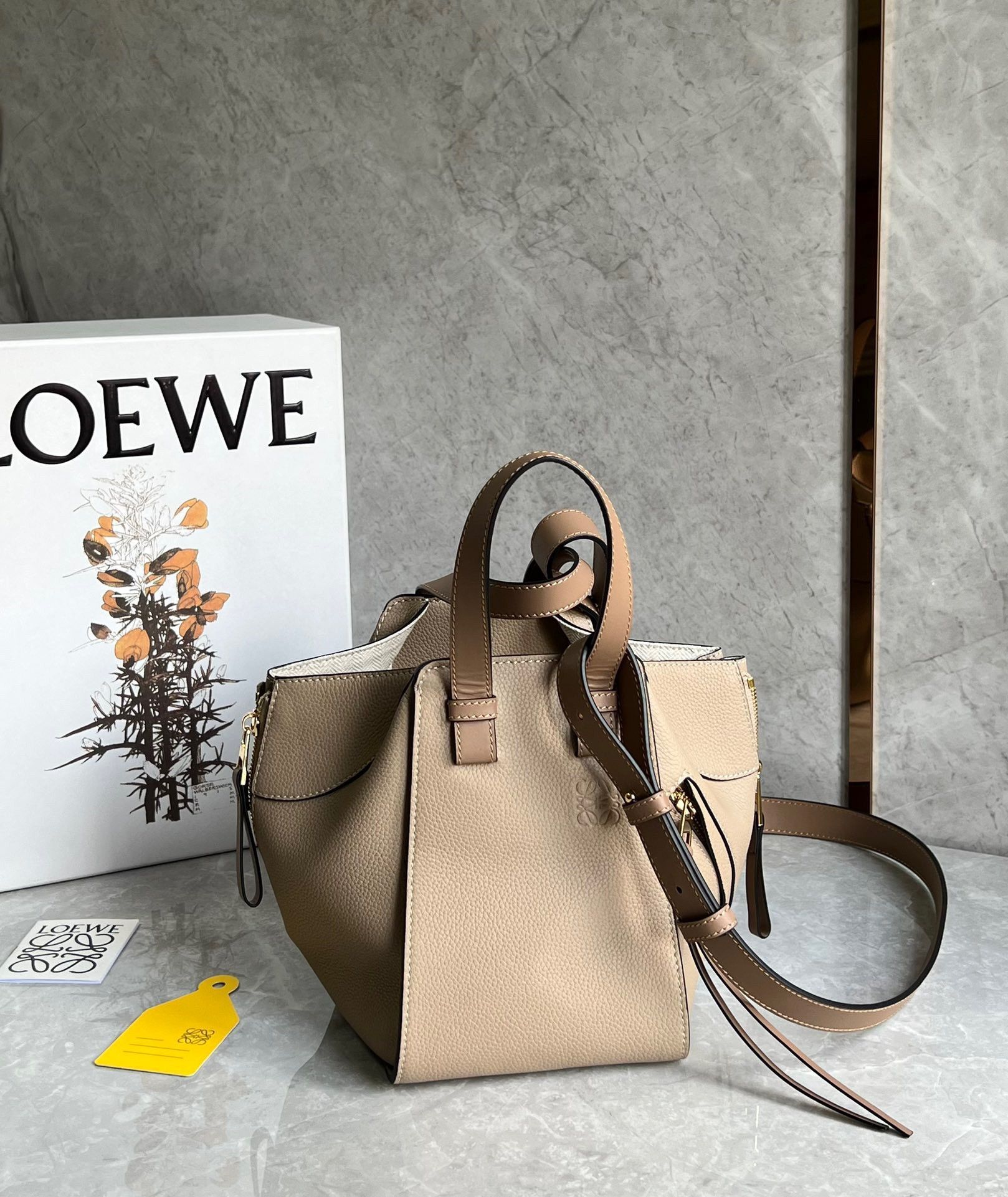 Loewe Compact Hammock Bag in Sand Grained Calfskin