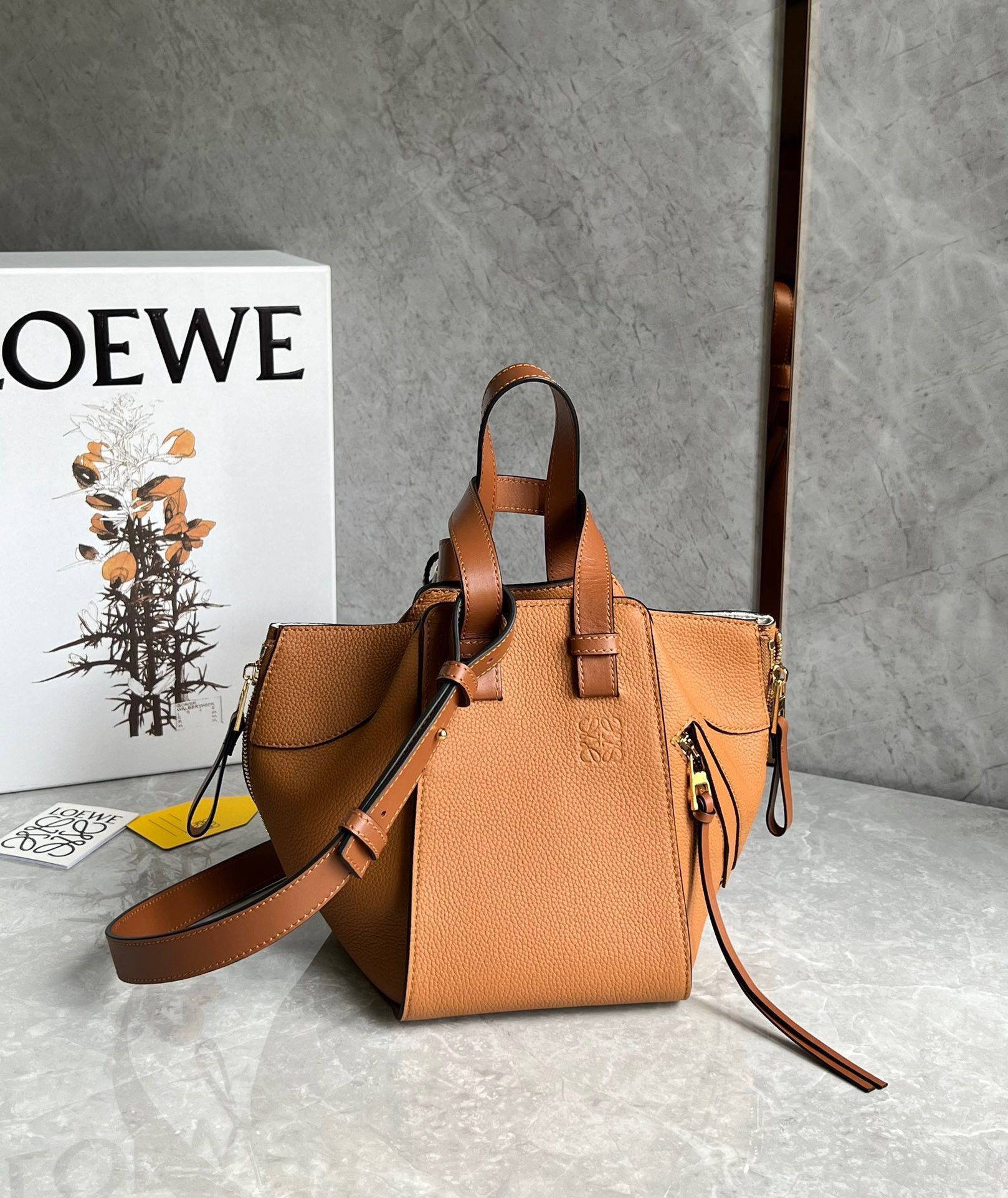 Loewe Compact Hammock Bag in Light Caramel Grained Calfskin