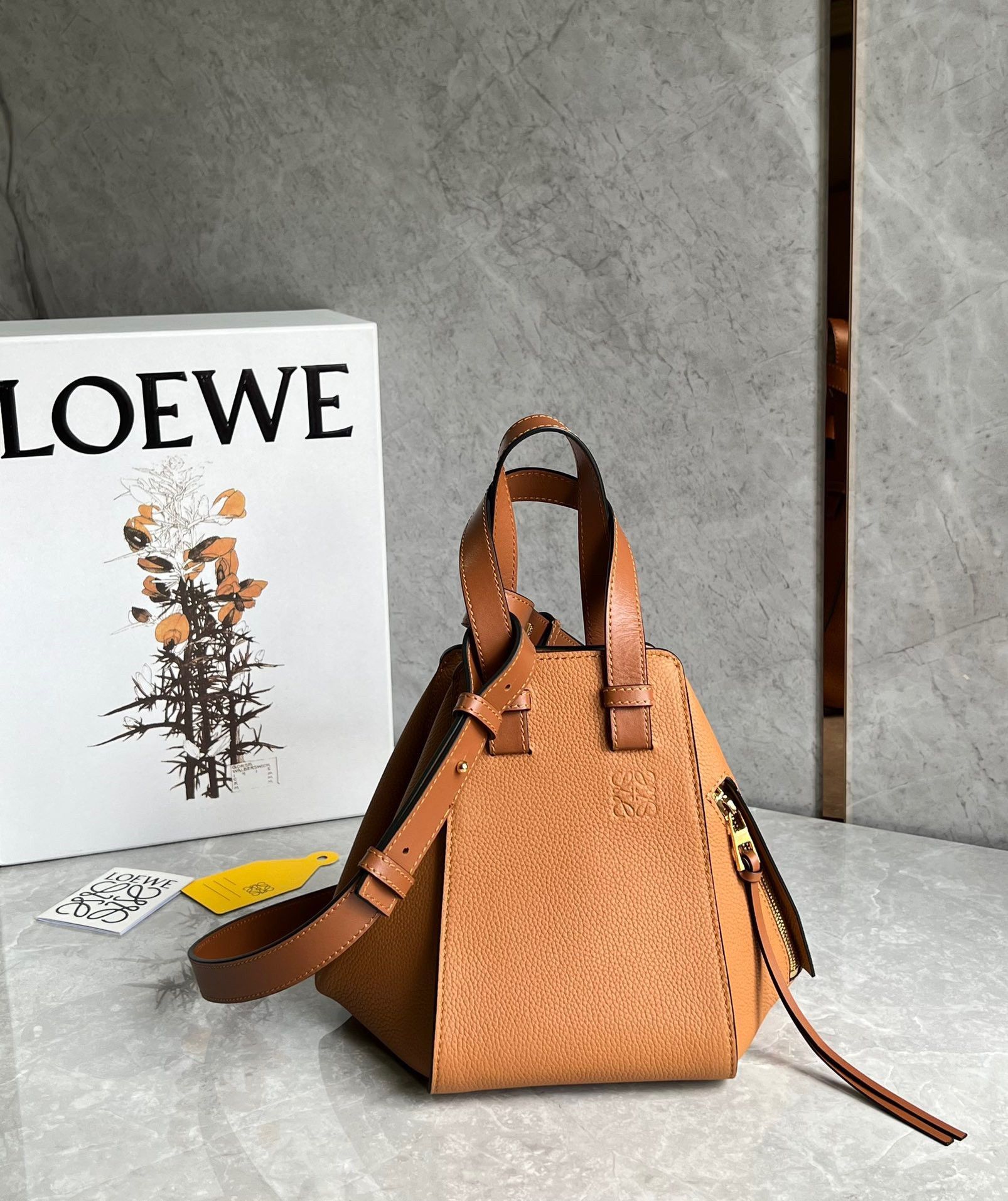 Loewe Compact Hammock Bag in Light Caramel Grained Calfskin