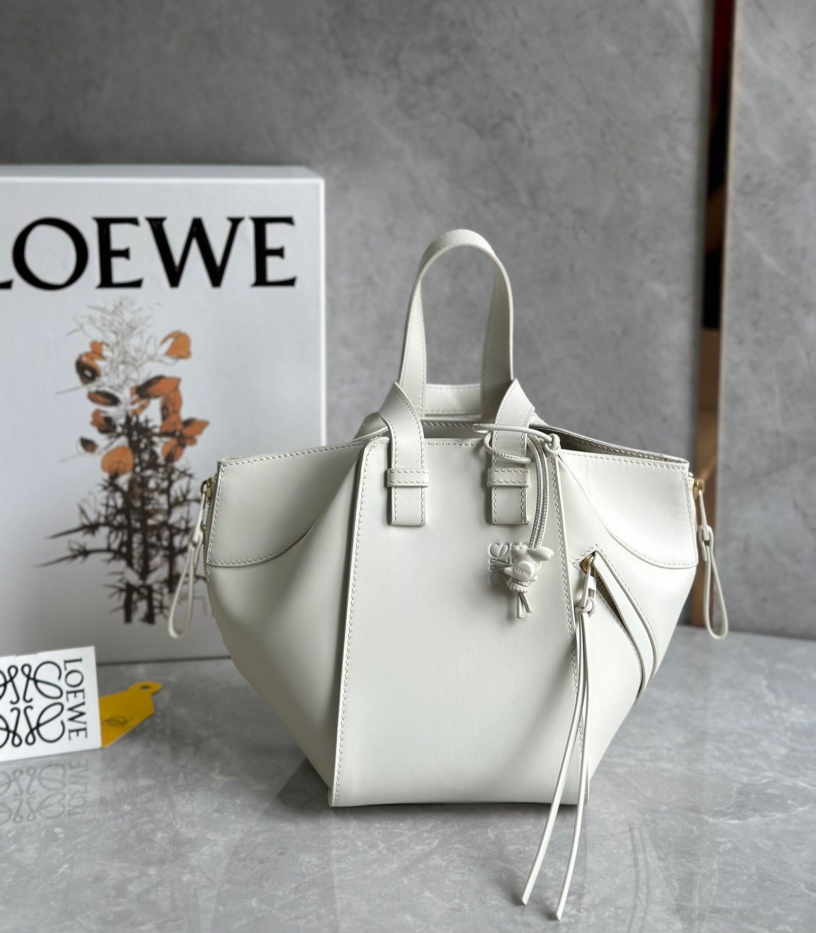 Loewe Compact Hammock Bag in White Satin Calfskin