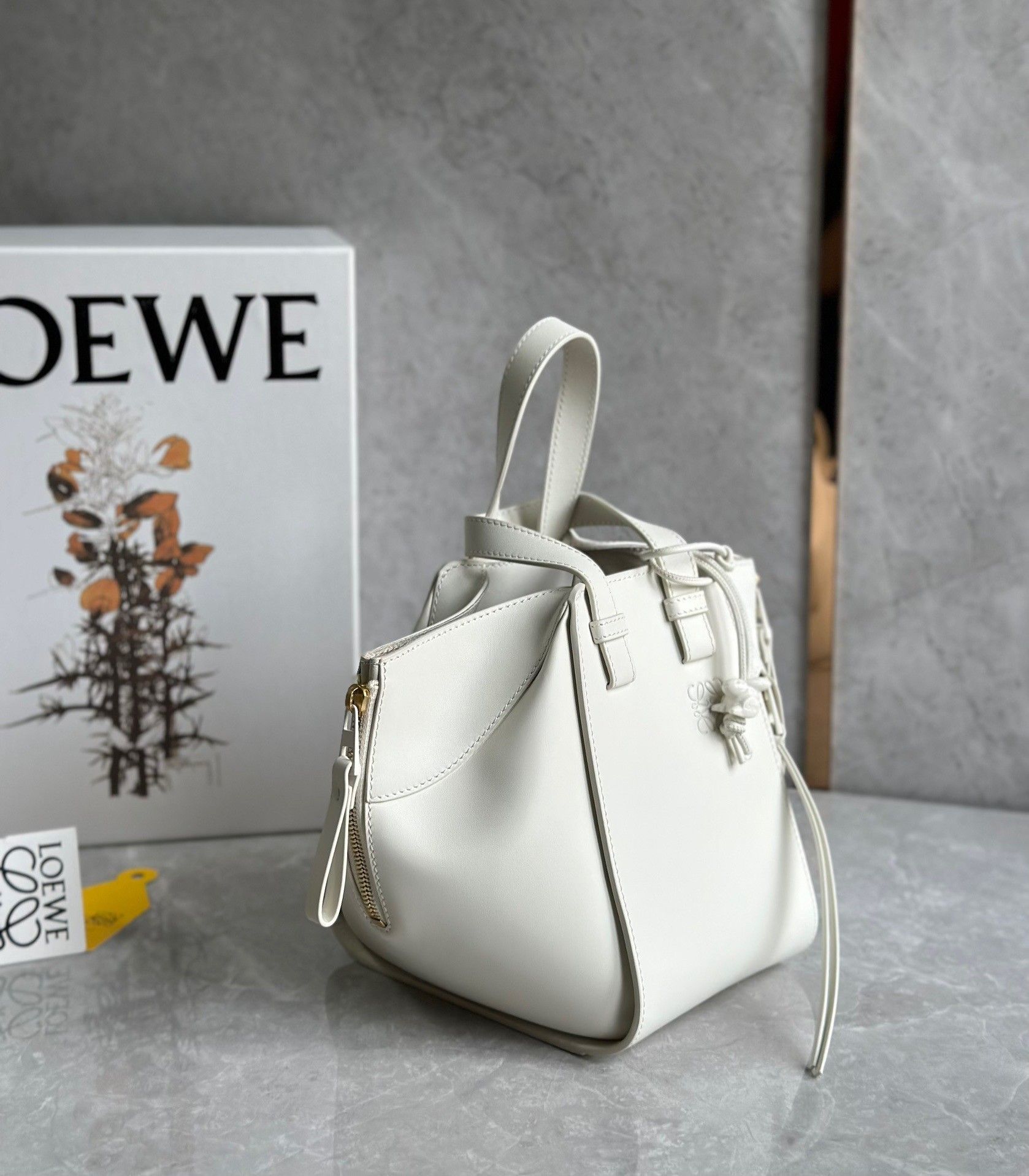 Loewe Compact Hammock Bag in White Satin Calfskin