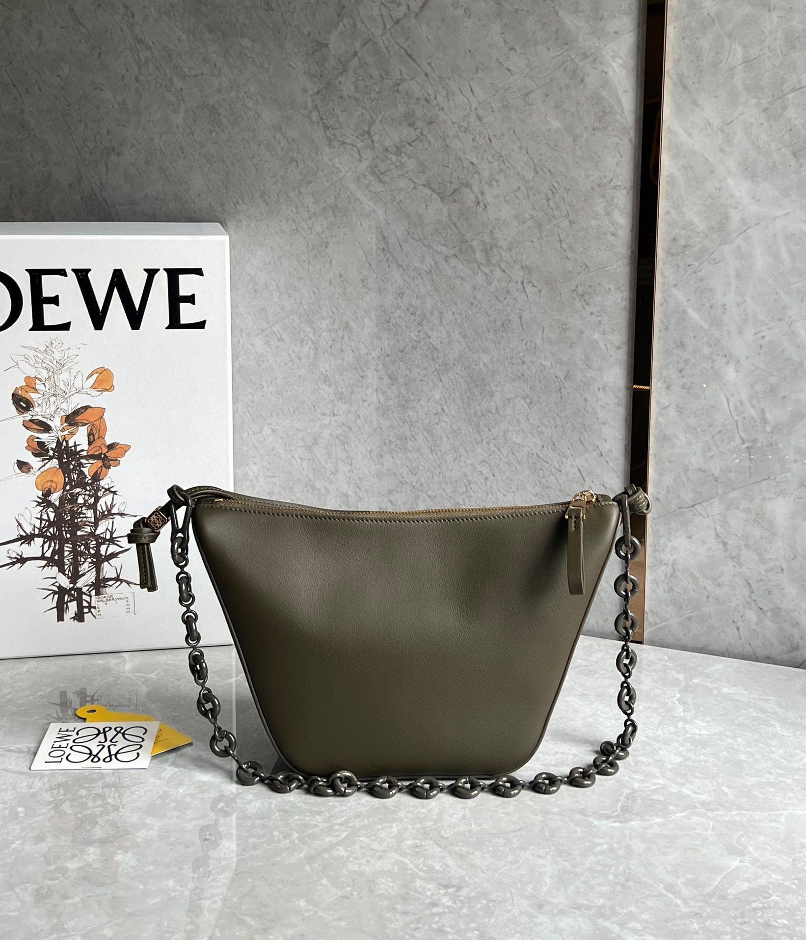 Loewe Mini Hammock Hobo Bag in Dark Green Calfskin